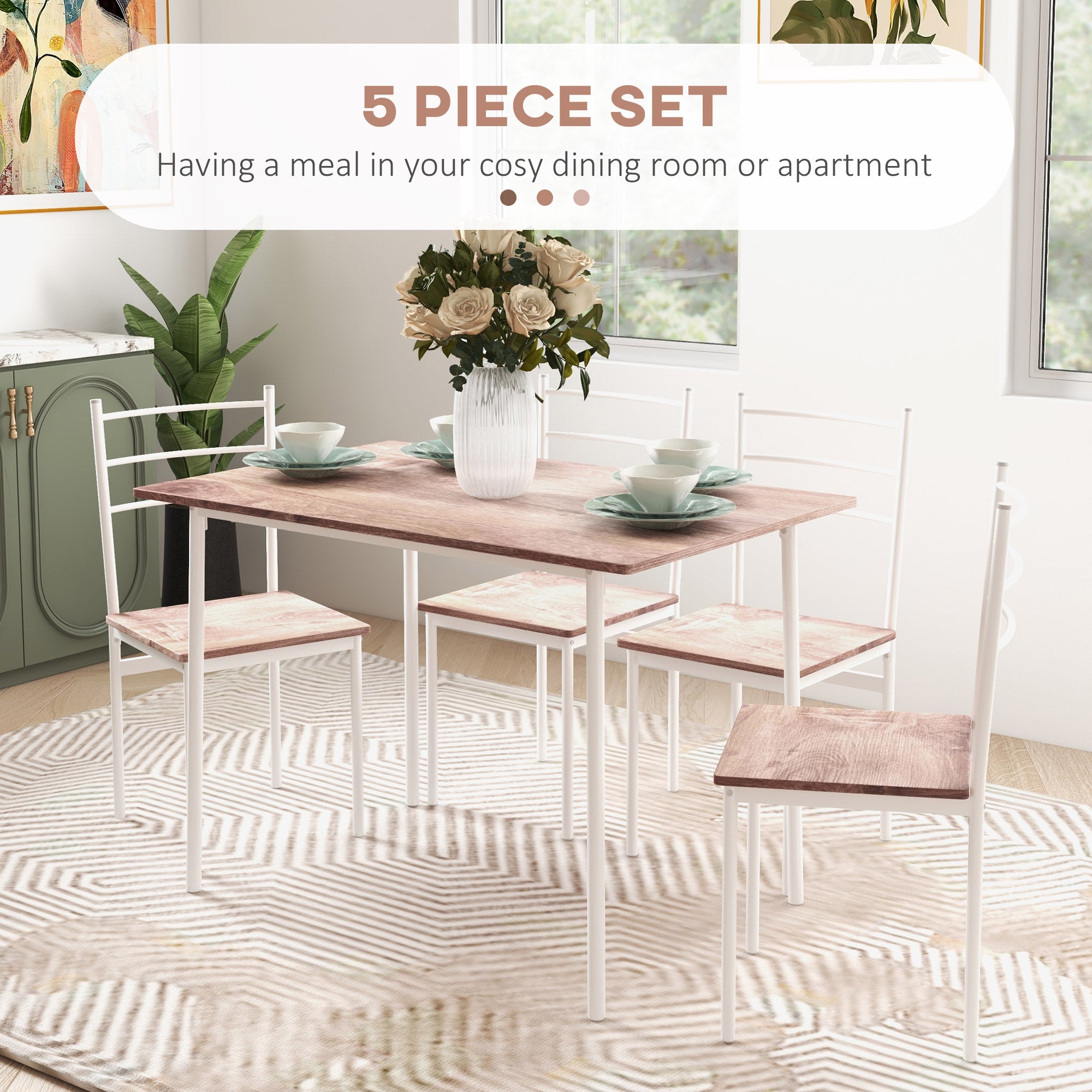 HOMCOM Five-Piece Compact Dining Table and Chairs Set - Brown/White - North Peak Garden Furniture