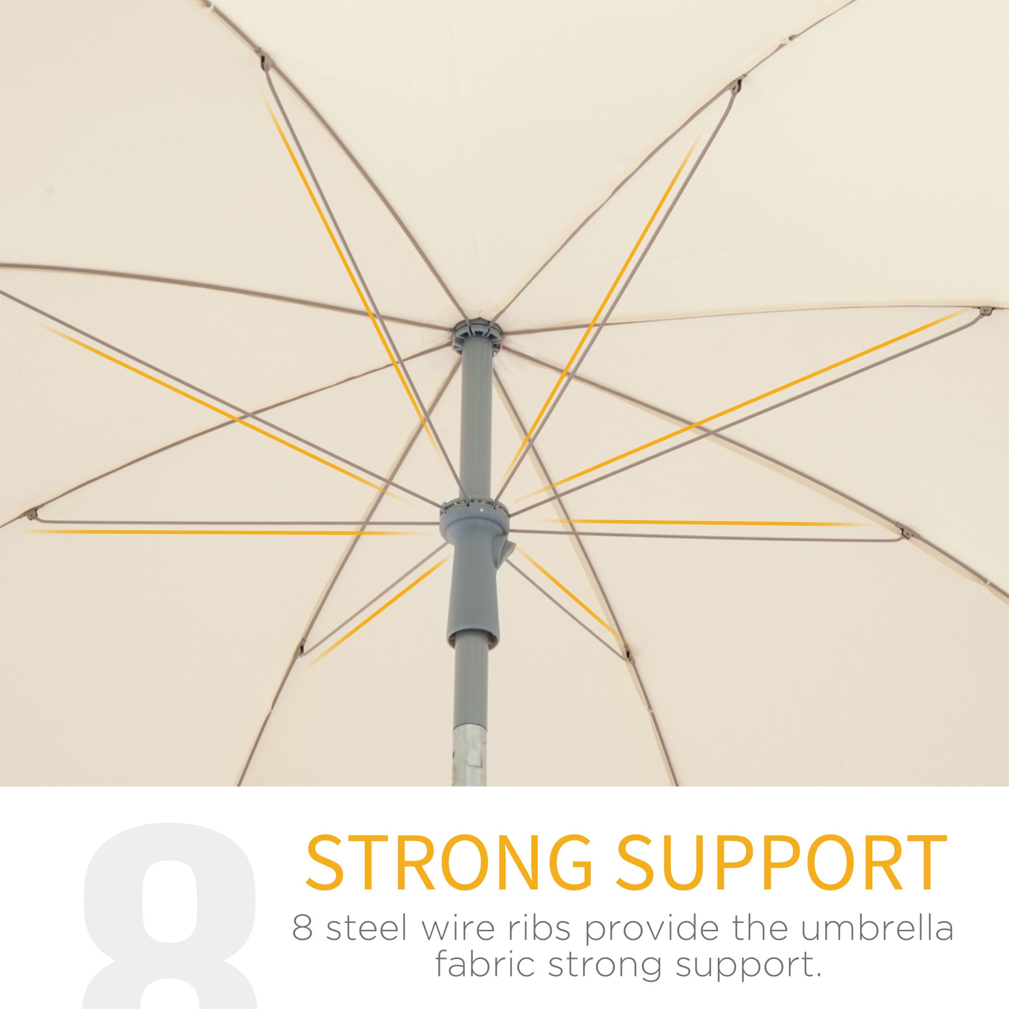 Outsunny 2.2m Beach Umbrella, Portable Parasol with Tilting Function, Outdoor Sunshade Shelter with 8 Ribs, Cream White - North Peak Garden Furniture