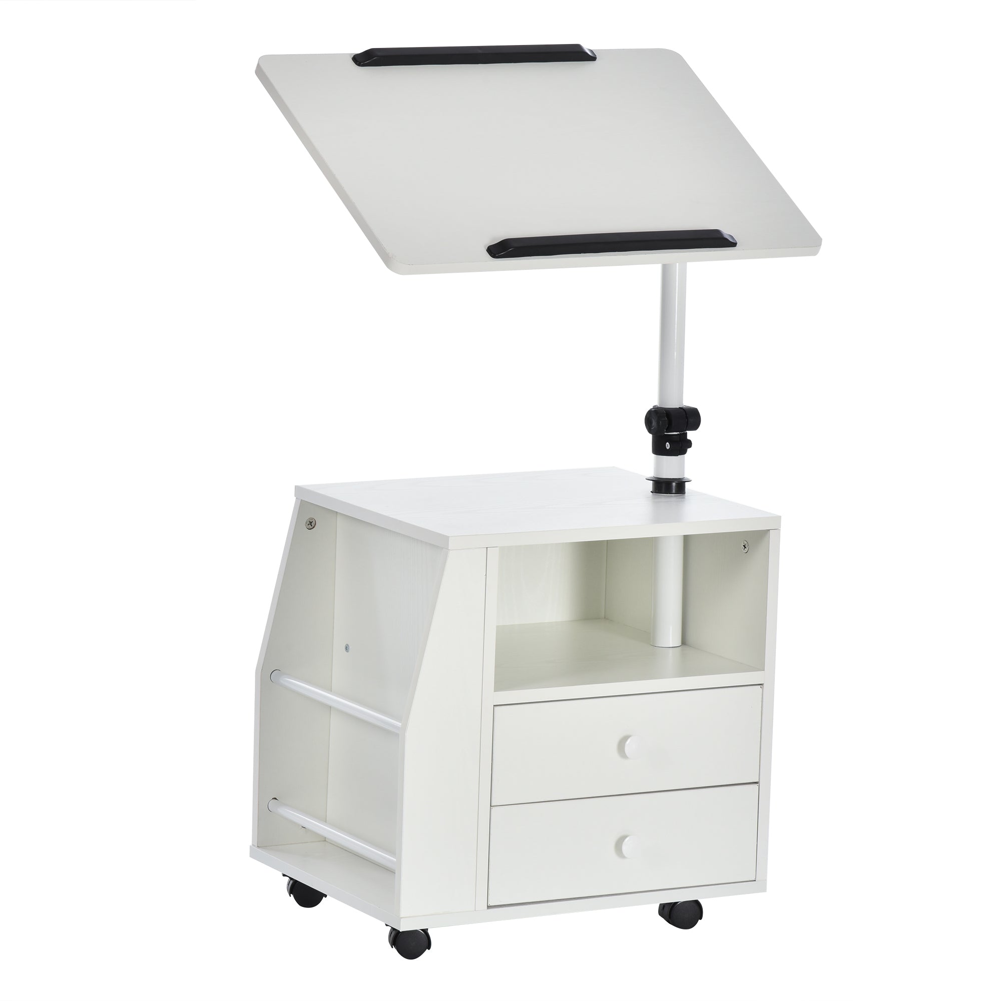 HOMCOM Functional Swivel Bedside Table End Table Side Table for Living Room Nightstand for Bedroom - North Peak Garden Furniture