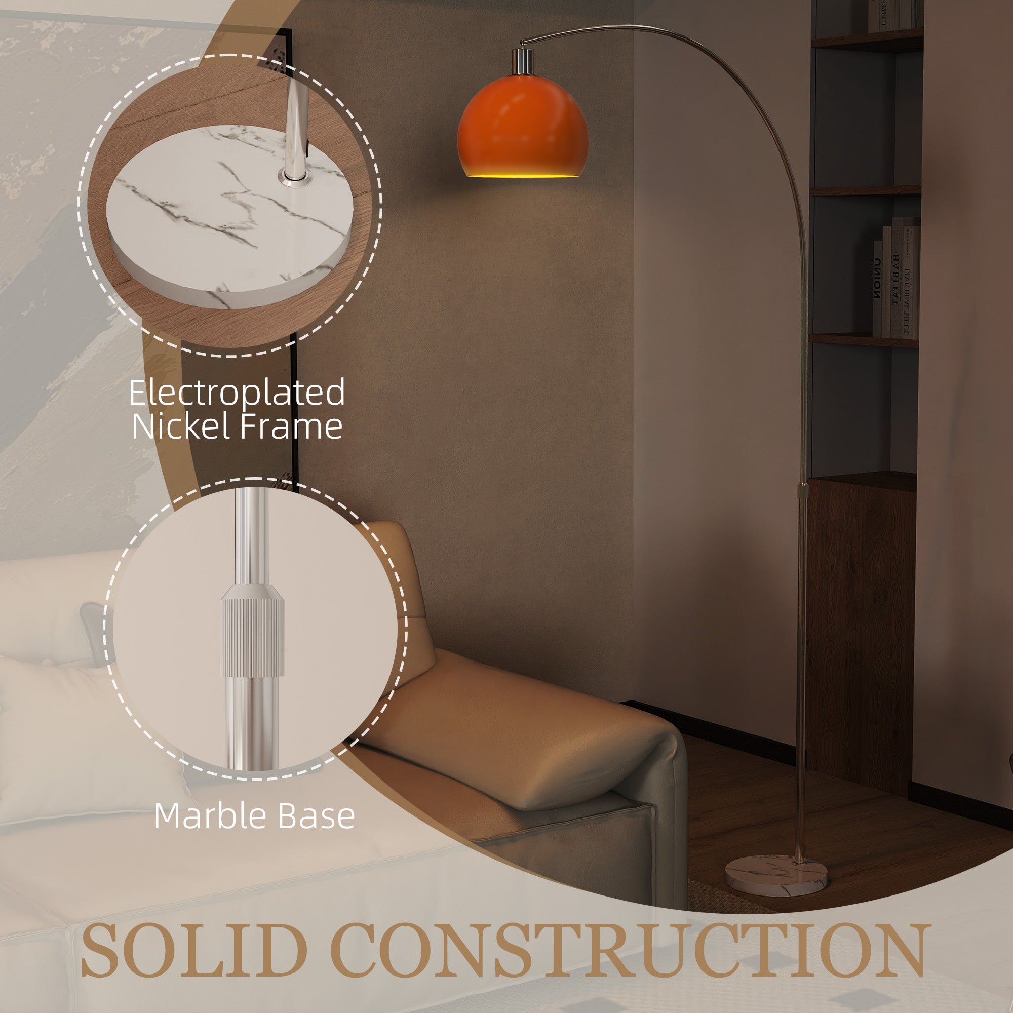 HOMCOM Floor Lamp for Living Room, Modern Standing Lamp with Shade & Foot Switch for Bedroom, Office, Orange