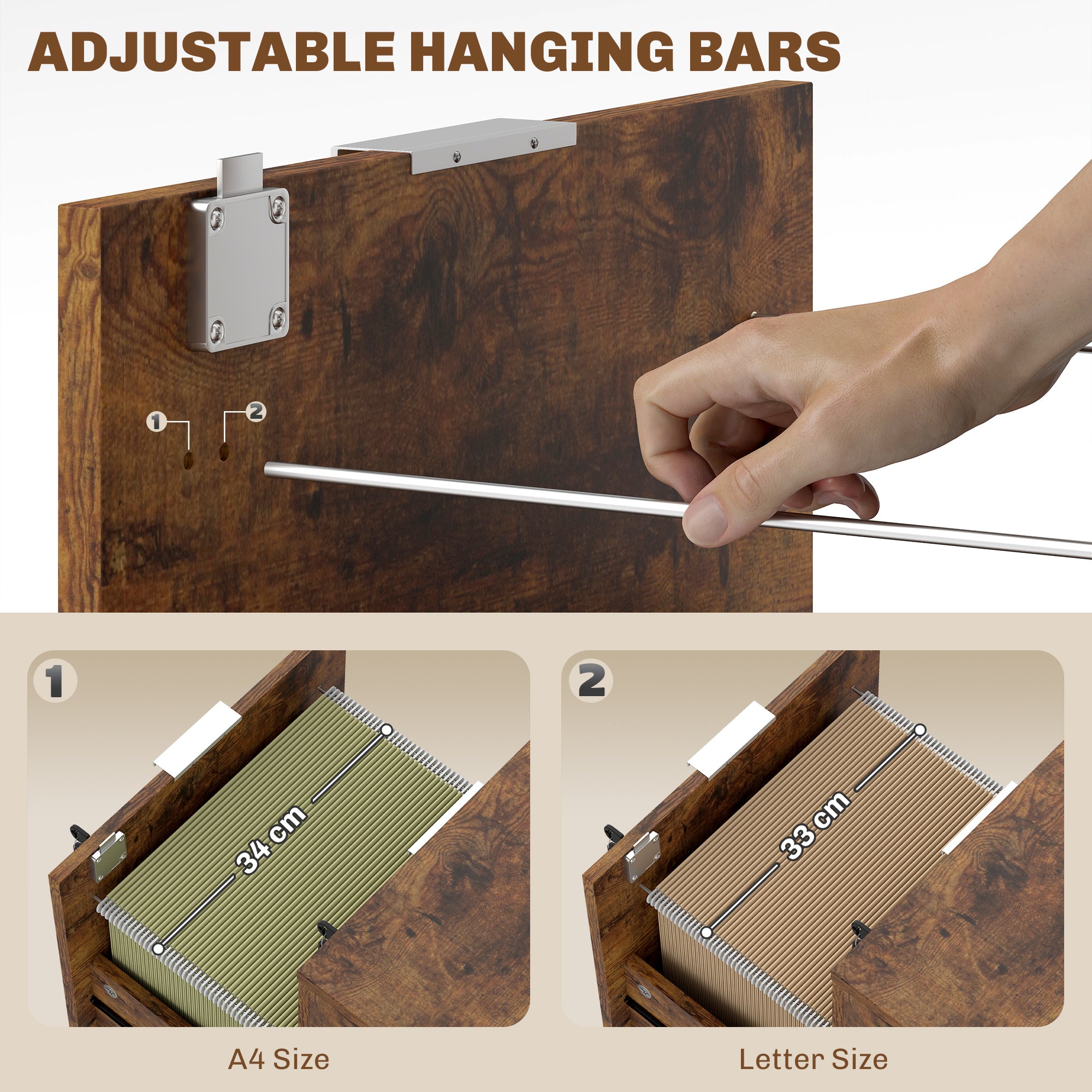 HOMCOM Two-Drawer Lockable Filing Cabinet - Black and Rustic Brown