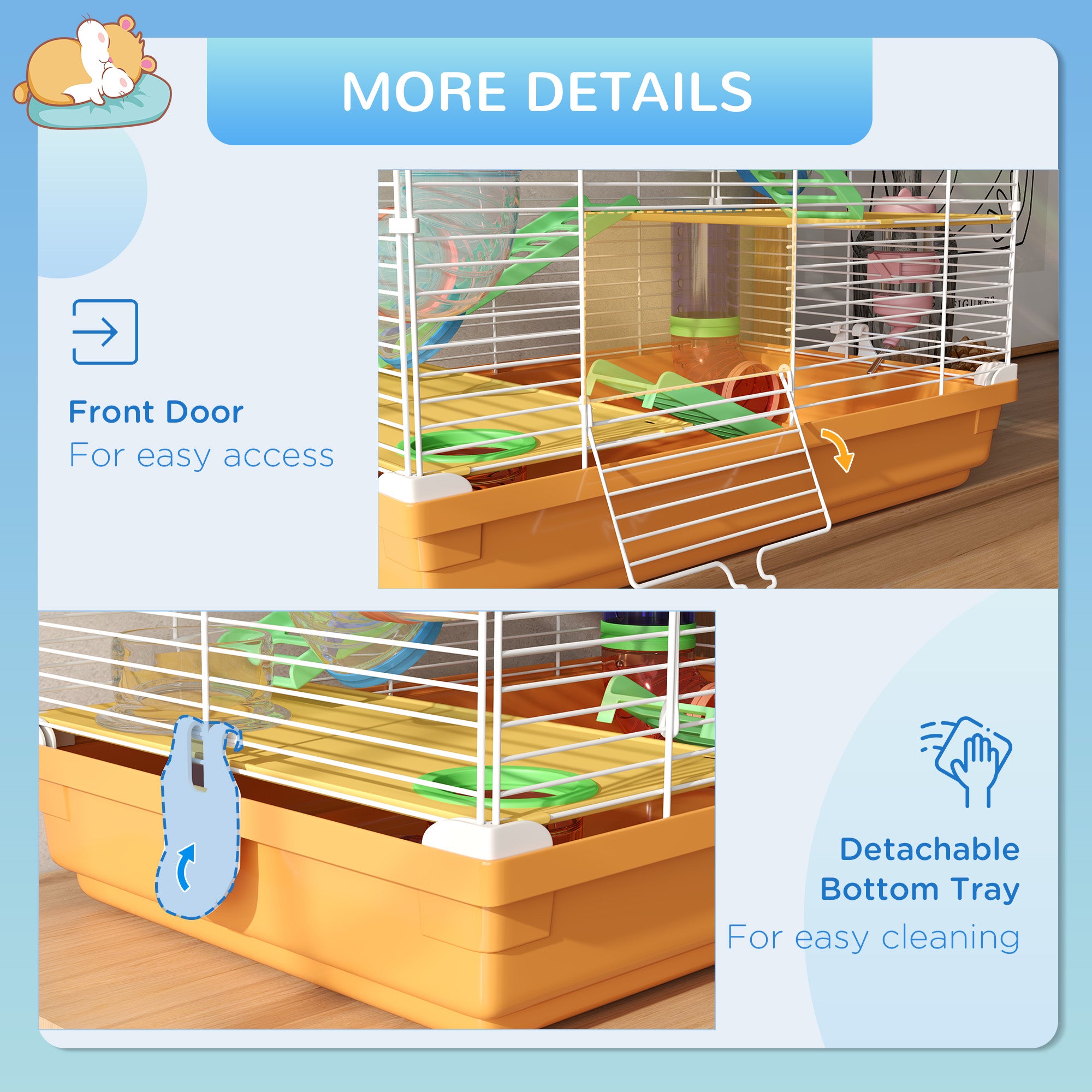 PawHut 5 Tier Hamster Cage Carrier Habitat w/ Exercise Wheels, Tunnel, Orange - North Peak Garden Furniture