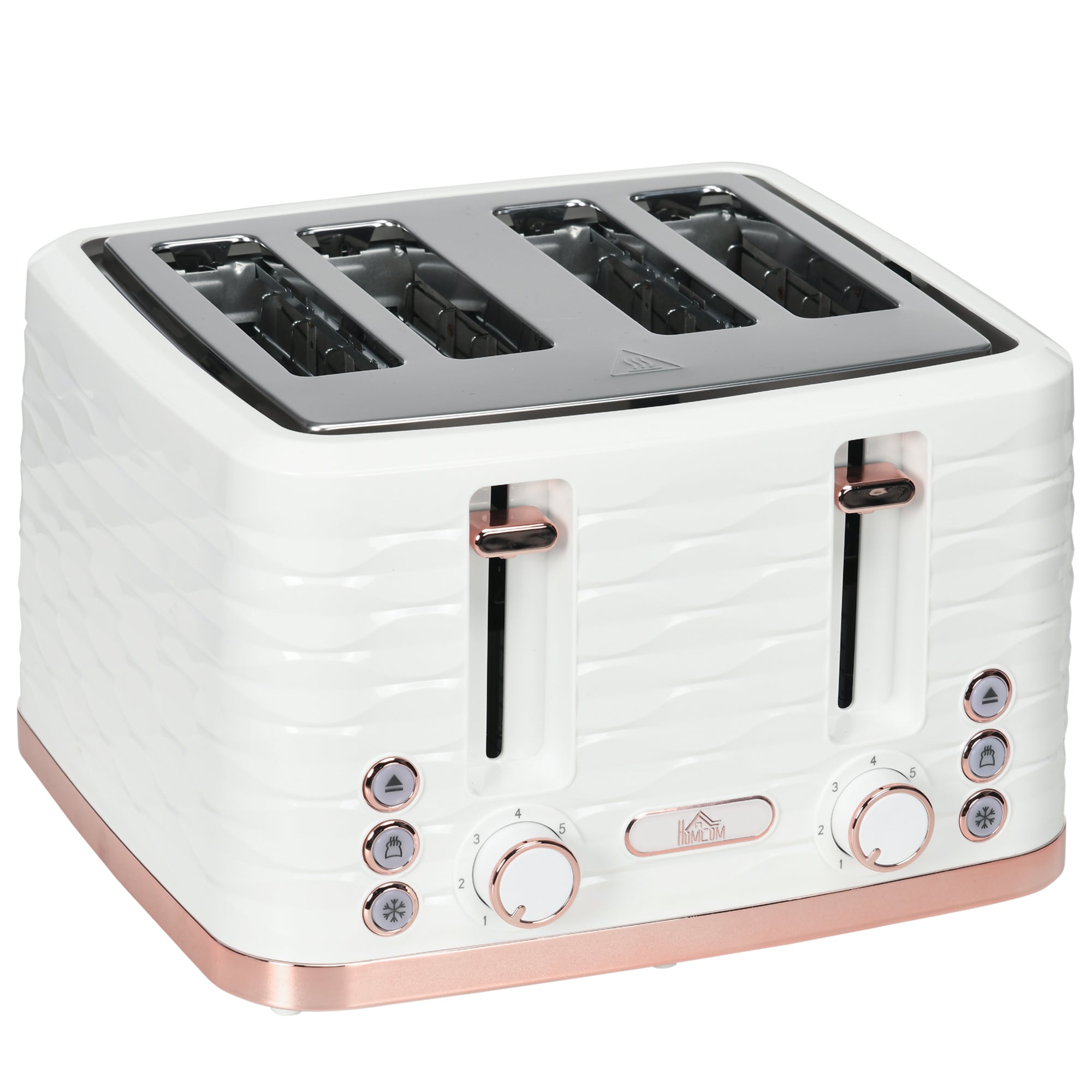 HOMCOM 4 Slice Toaster with 7 Browning Levels, High Lift, Reheat/Defrost/Cancel, Self-centring Function, Removable Crumb Tray, Auto Off, 1600W, Cream White Water Ripple Texture - North Peak Garden Furniture