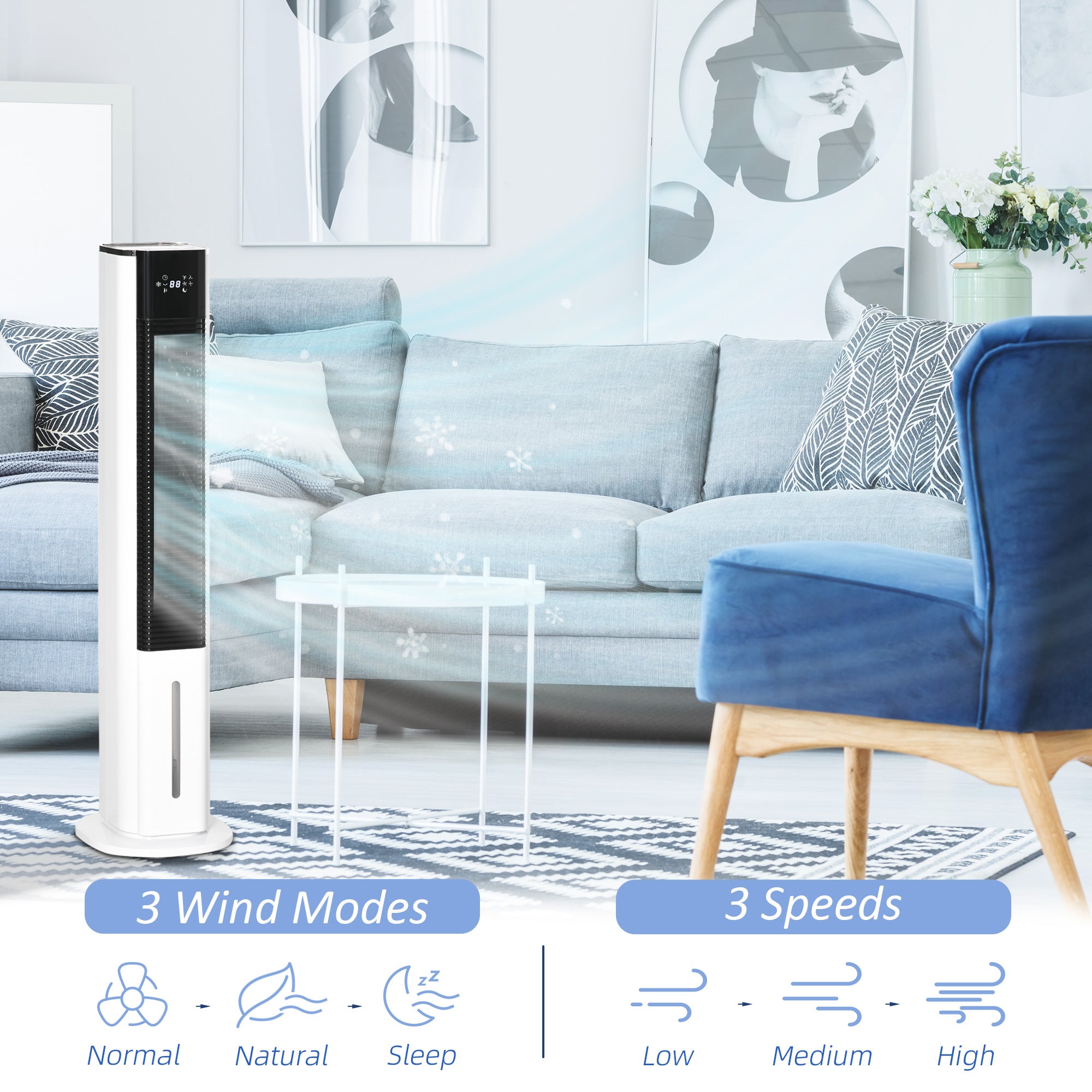 HOMCOM Portable Air Cooler, 6L Tank Humidifier Evaporative Ice Cooling Fan Water Conditioner Unit with 3 Modes, 3 Speed, Remote, Timer, Oscillating for Home Bedroom, White - North Peak Garden Furniture