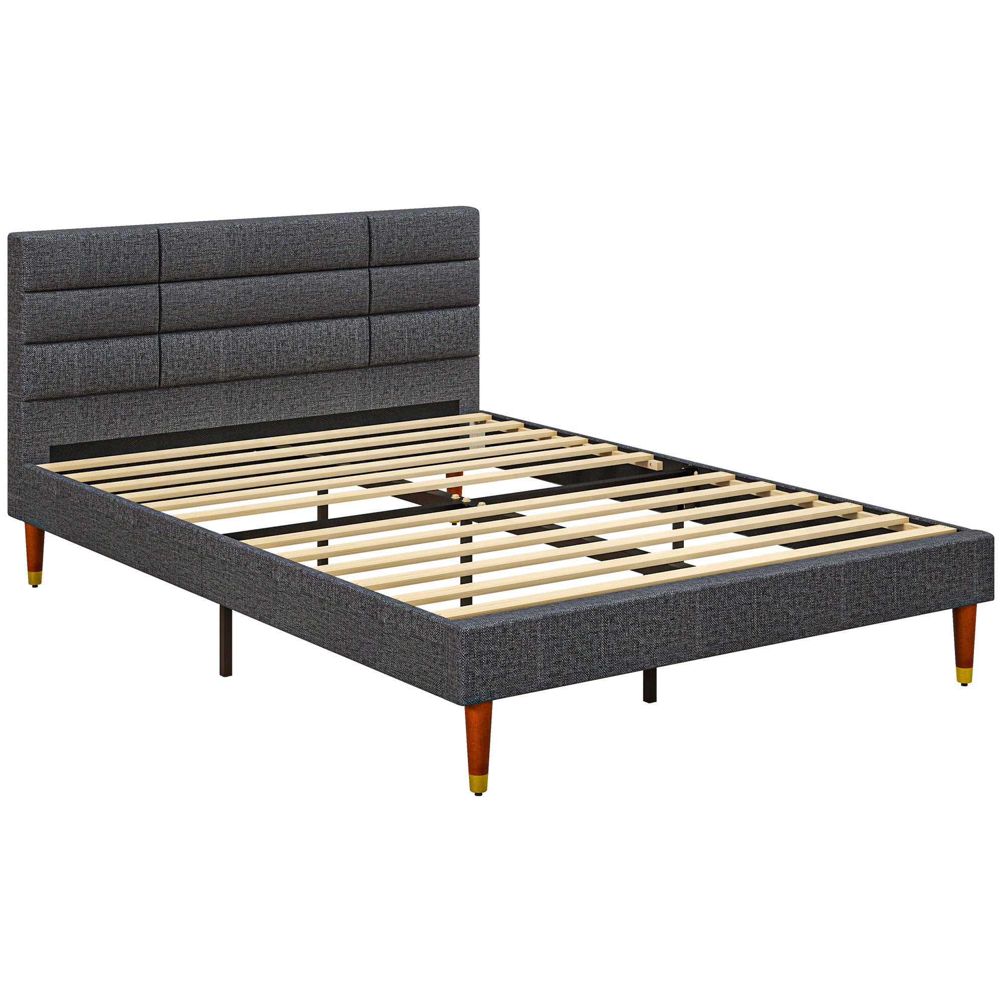 HOMCOM Upholstered Double Bed Frame, with Slats - Grey - North Peak Garden Furniture