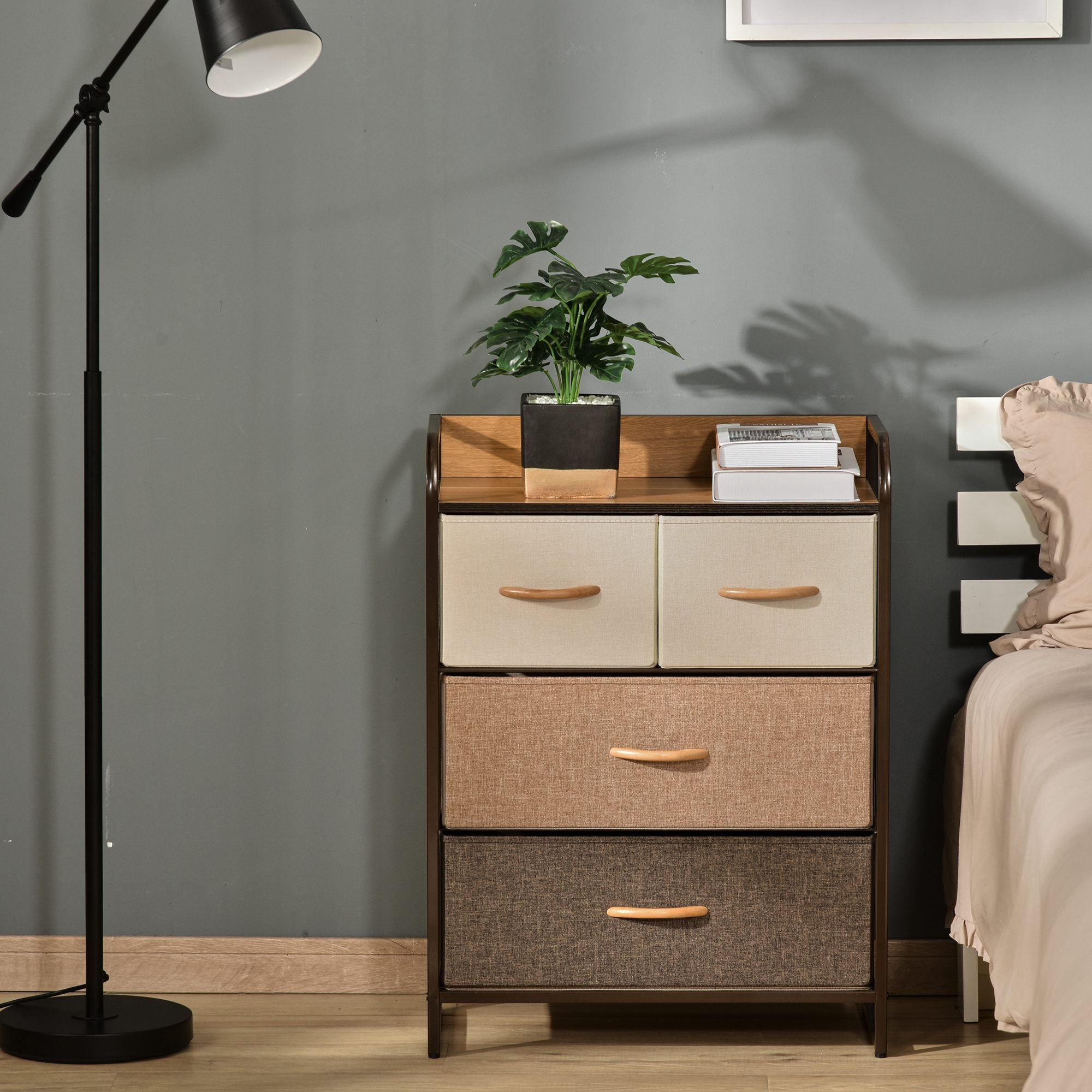 HOMCOM 4-Drawer Dresser, 3-Tier Storage Organizer, Tower Unit for Bedroom Hallway Closets with Steel Frame Wooden Top - North Peak Garden Furniture