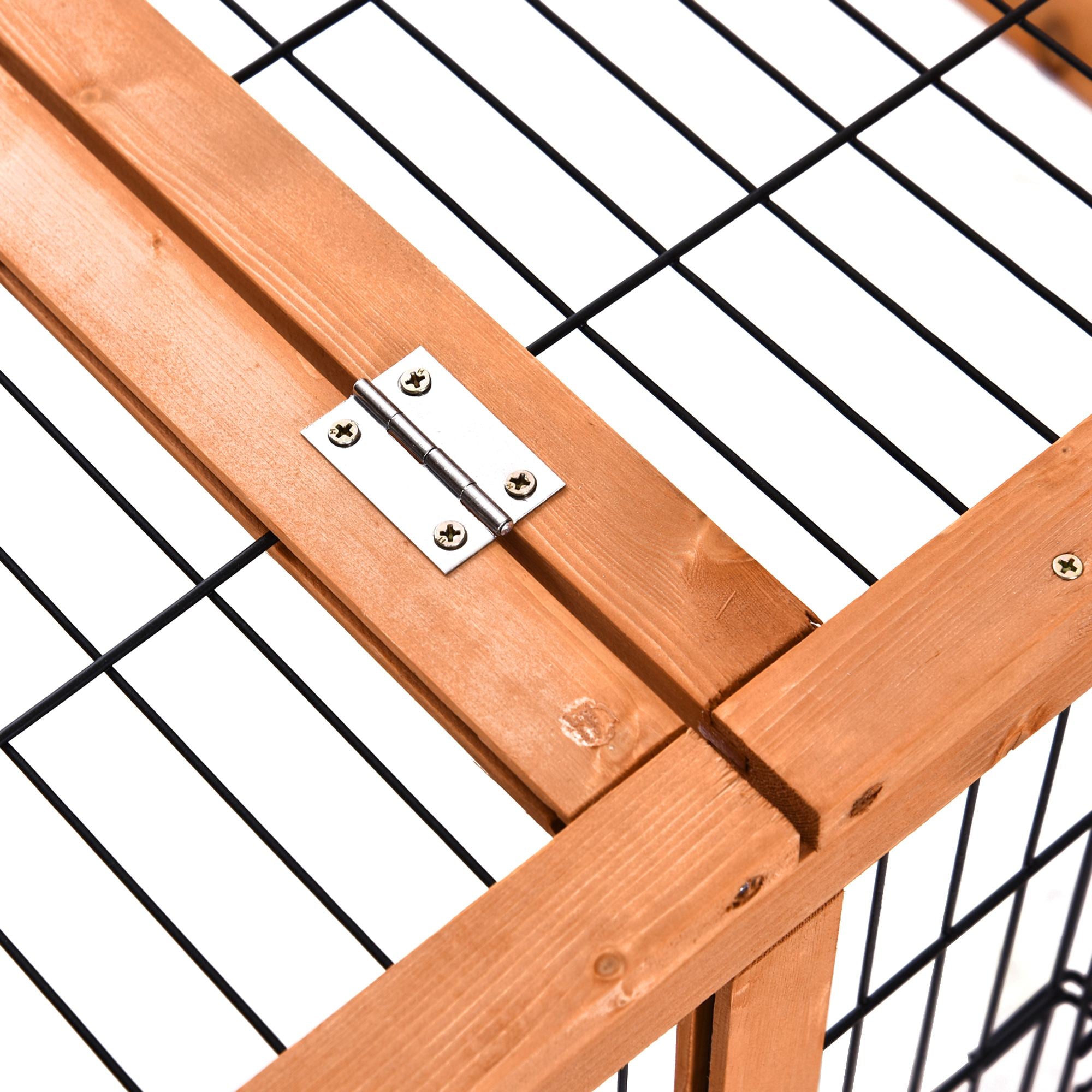 PawHut Wooden Rabbit Hutch Outdoor, Guinea Pig Hutch, Detachable Pet House Animal Cage with Openable Run & Roof Lockable Door Slide-out Tray 146 x 95 x 69cm - North Peak Garden Furniture