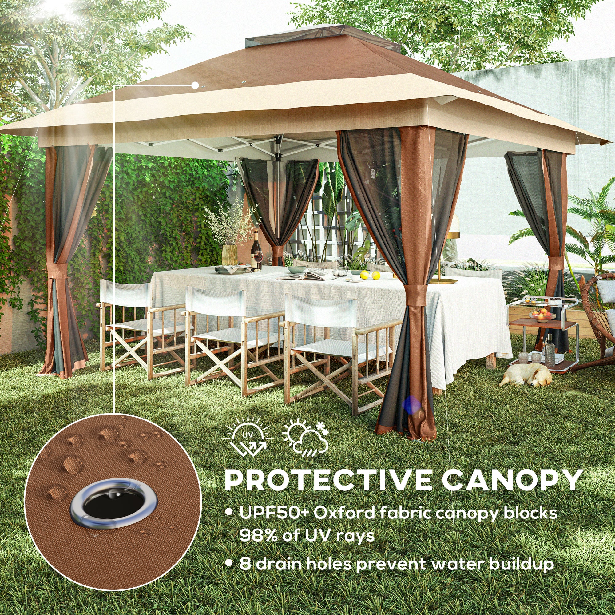 Outsunny 3.6 x 3.6m Pop-Up Gazebo, with Accessories - Brown - North Peak Garden Furniture