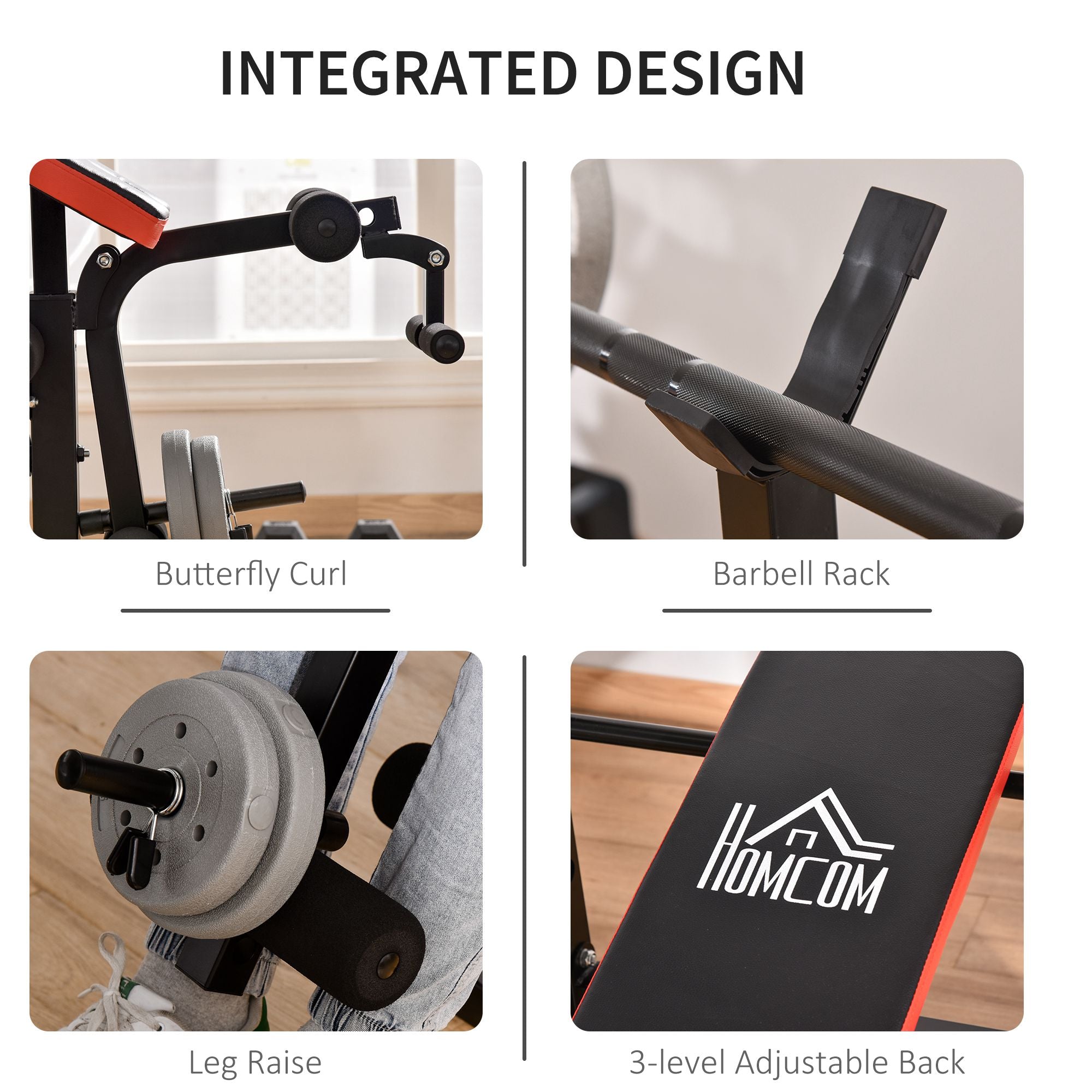 HOMCOM Adjustable Weight Bench with Leg Developer Barbell Rack for Weight Lifting and Strength Training Multifunctional Workout Station for Home Gym Fitness - North Peak Garden Furniture