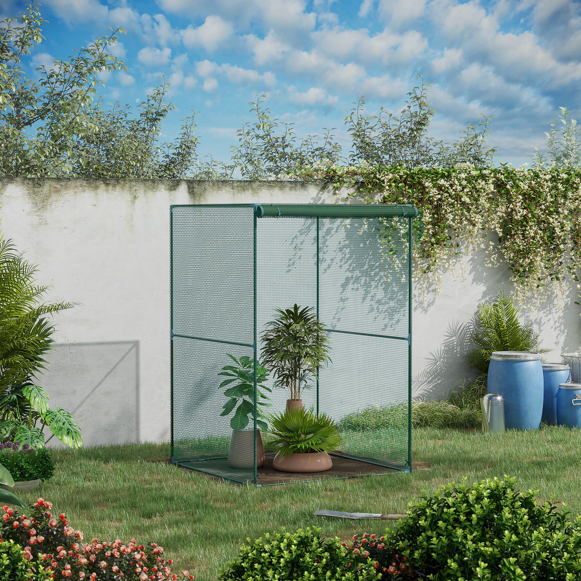 Outsunny 120 x 120cm Compact Plant Cage, with Netting - Green