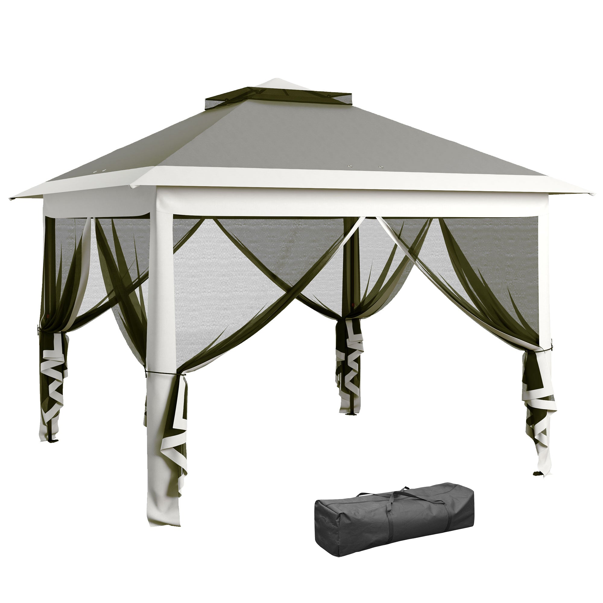 Outsunny Pop Up Canopy Tent with Double Roof, Zipped Mesh Sidewalls, Carrying Bag, Height Adjustable for Patio Garden, Dark Grey - North Peak Garden Furniture