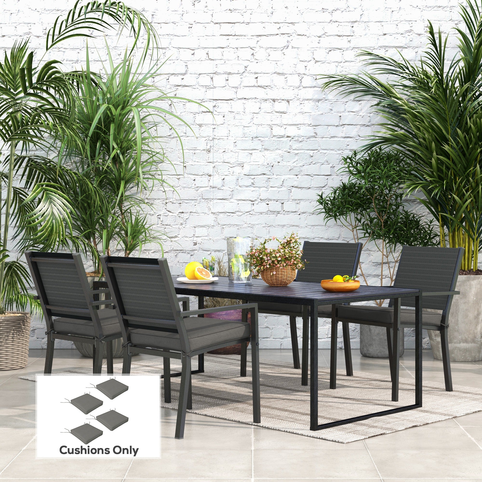 Outsunny 4-Piece Seat Cushions Pillow Replacement, Patio Chair Cushions Set with Ties for Indoor Outdoor, Charcoal Grey