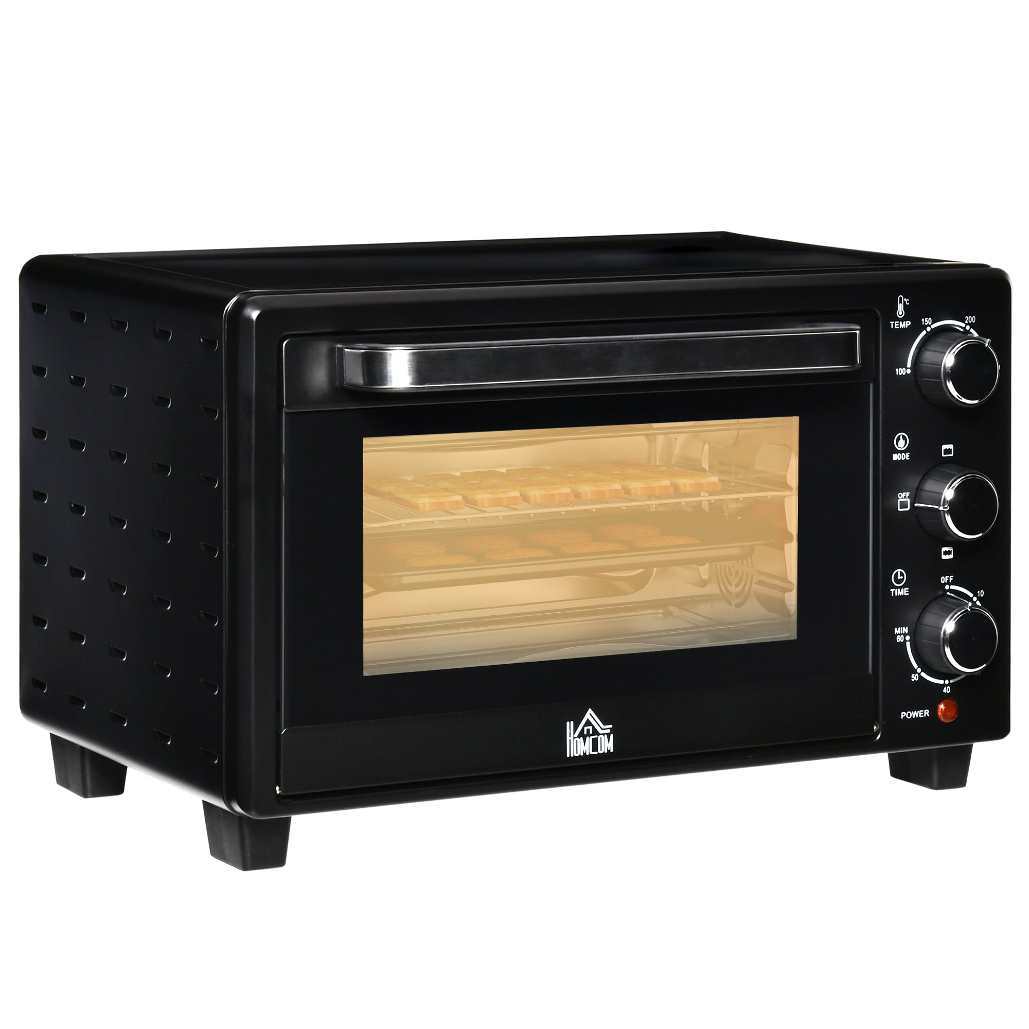 HOMCOM Mini Oven, 21L Countertop Electric Grill, Toaster Oven with Adjustable Temperature, Timer, Baking Tray and Wire Rack, 1400W, Black - North Peak Garden Furniture