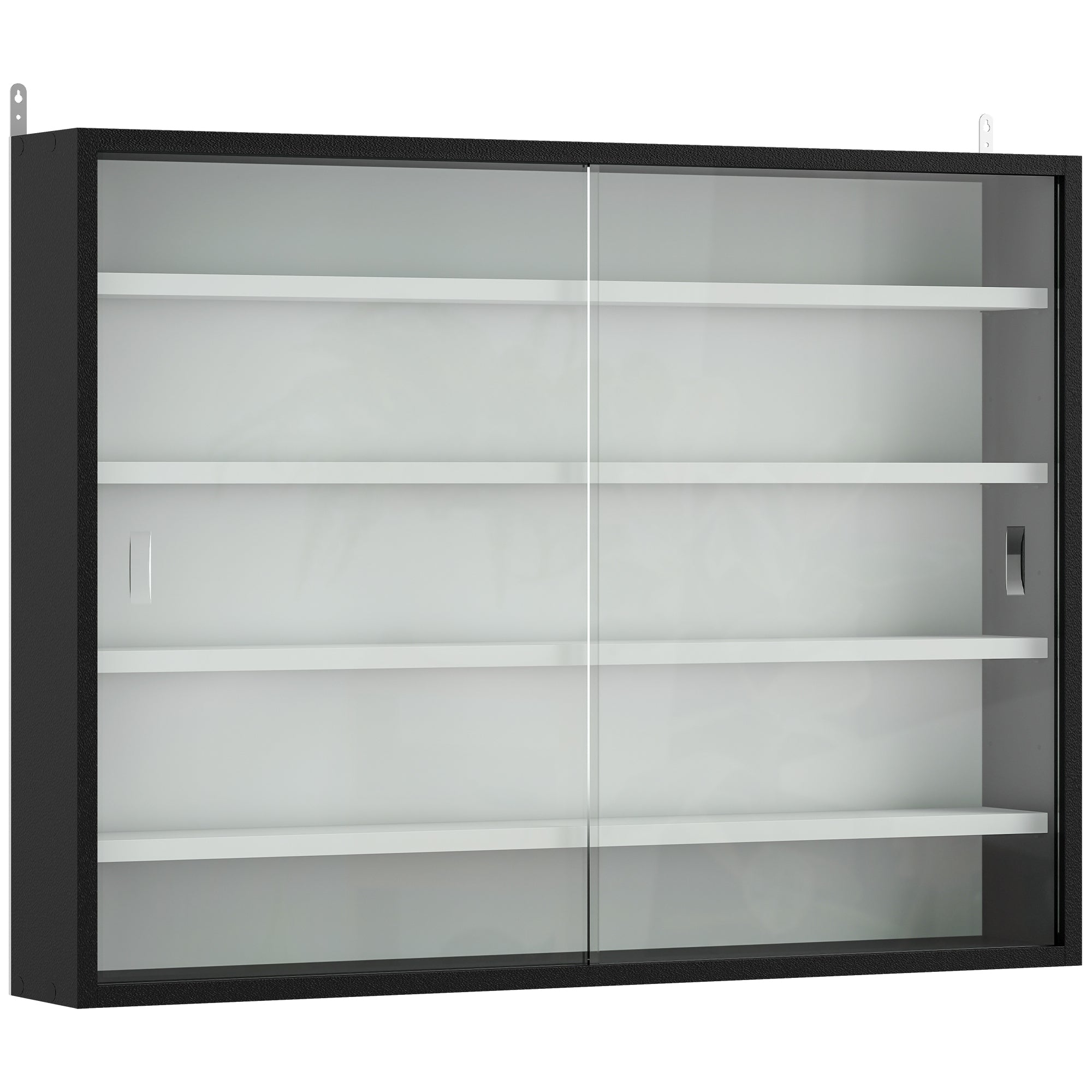 HOMCOM 5-Tier Wall Display Cabinet,  Wall Mounted Display Case w/ 4 Adjustable Shelves, Glass Doors, 60x80cm, Black and White