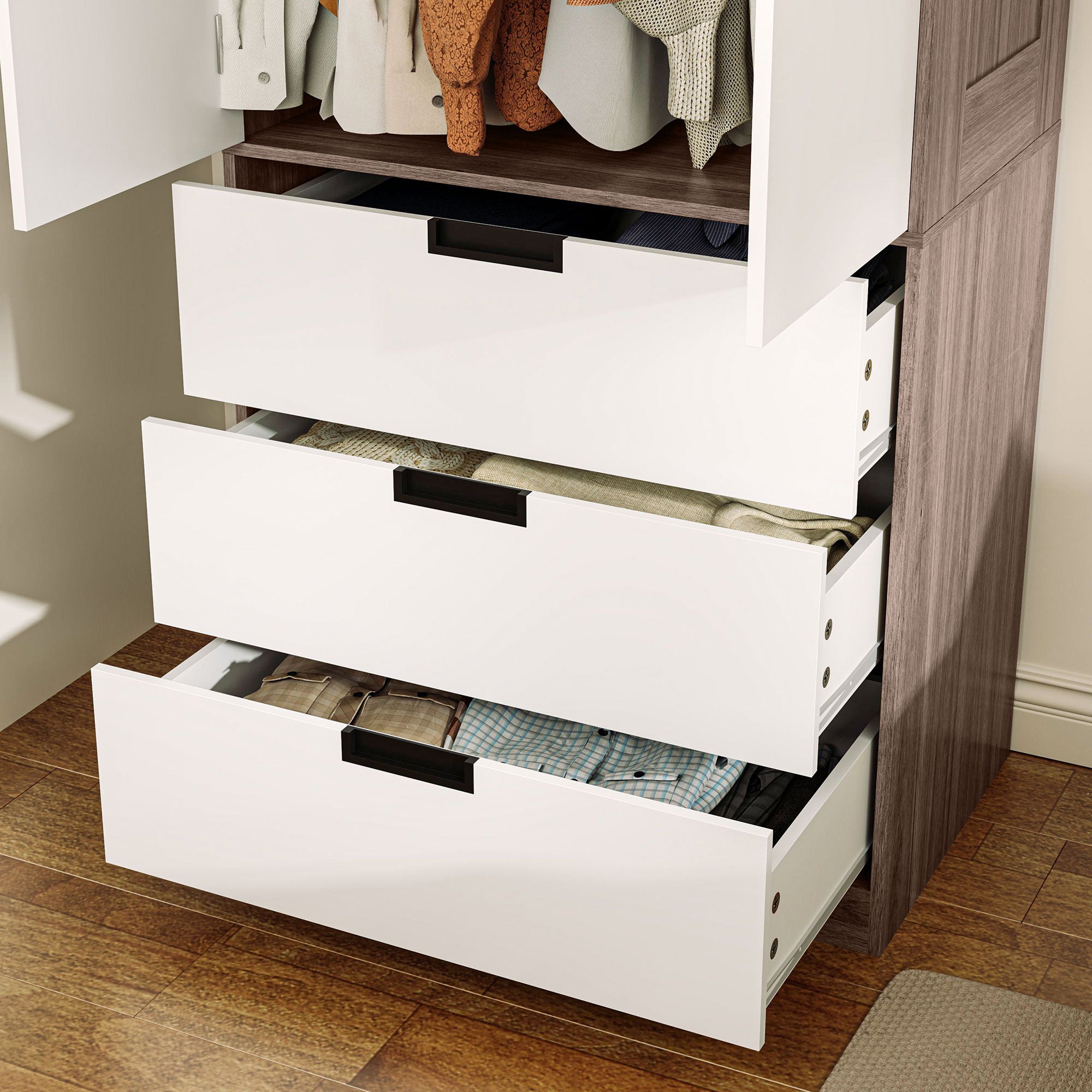 HOMCOM Two Door, Two Drawer Wardrobe - White/Brown - North Peak Garden Furniture