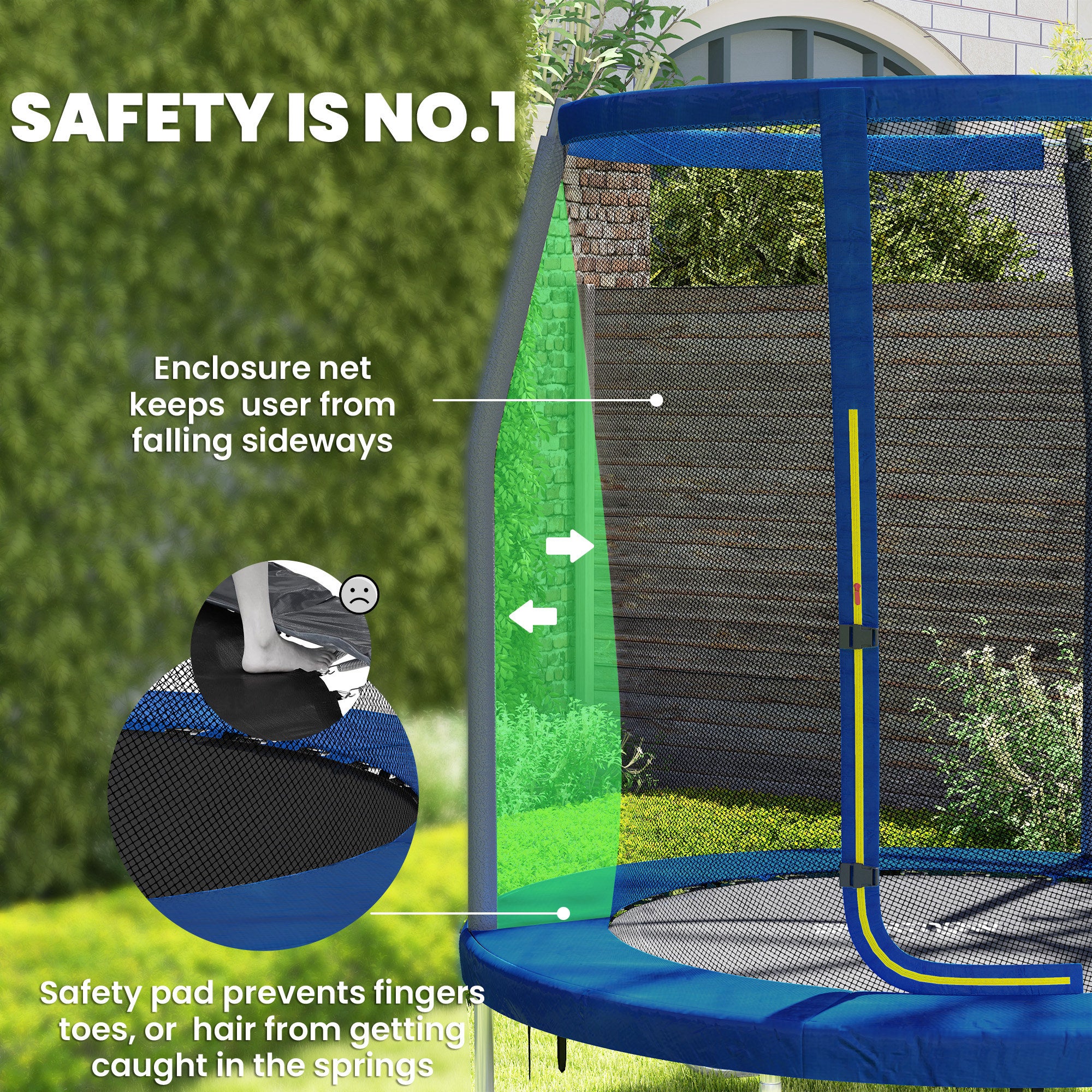 SPORTNOW 6ft Trampoline with Safety Enclosure Net, Steel Frame Outdoor Trampoline, Jumping Mat with Edge Safety Cover for Fitness, Blue