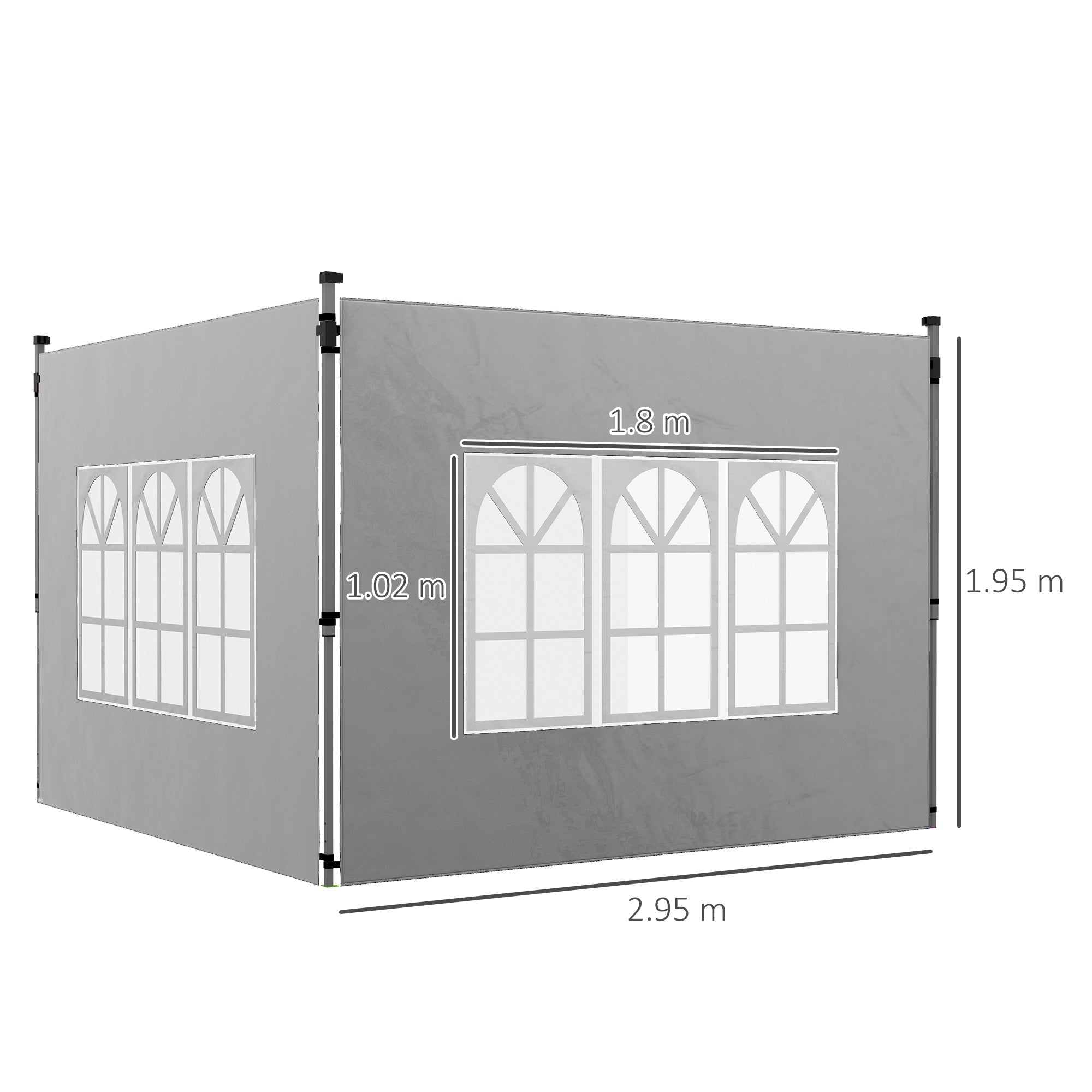Outsunny Gazebo Side Panels, Sides Replacement with Window for 3x3(m) or 3x4m Pop Up Gazebo, 2 Pack, Grey - North Peak Garden Furniture
