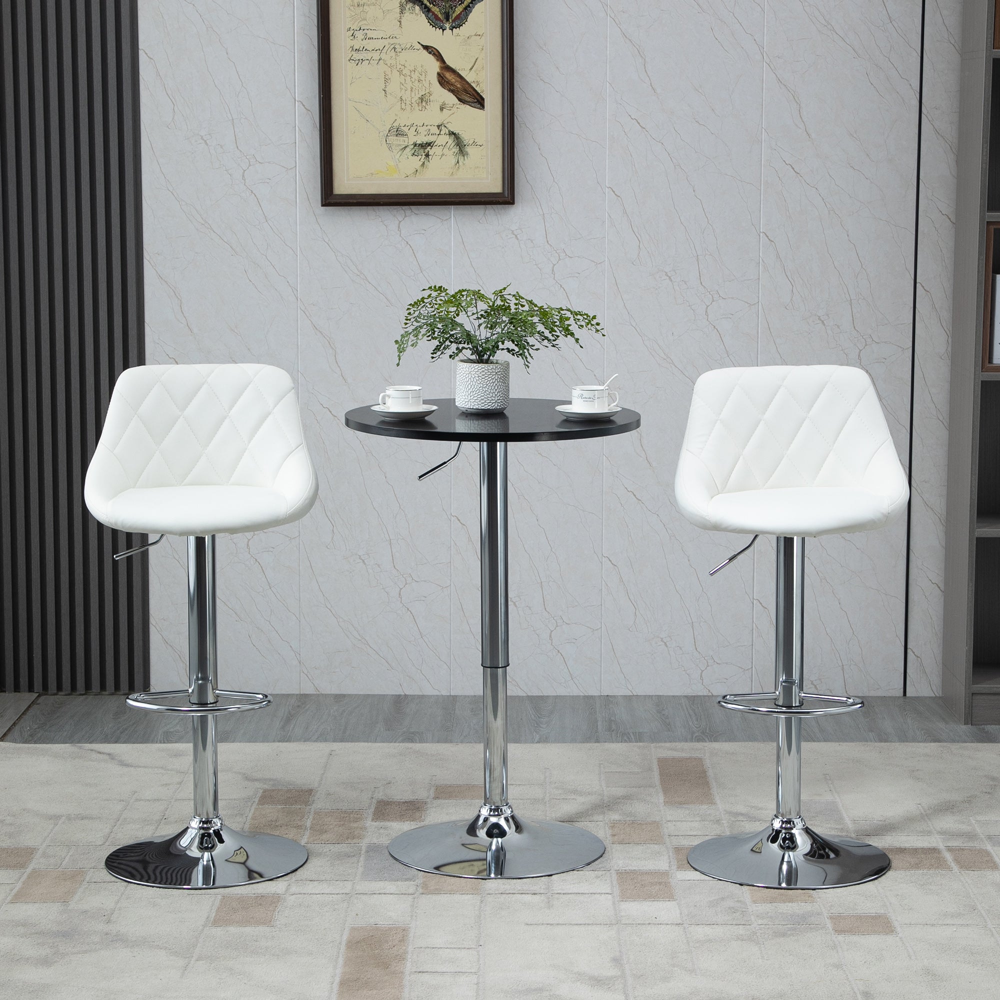HOMCOM Round Height Adjustable Bar Table Counter Pub Desk with Metal Base for Home Bar, Dining Room, Kitchen, Black - North Peak Garden Furniture