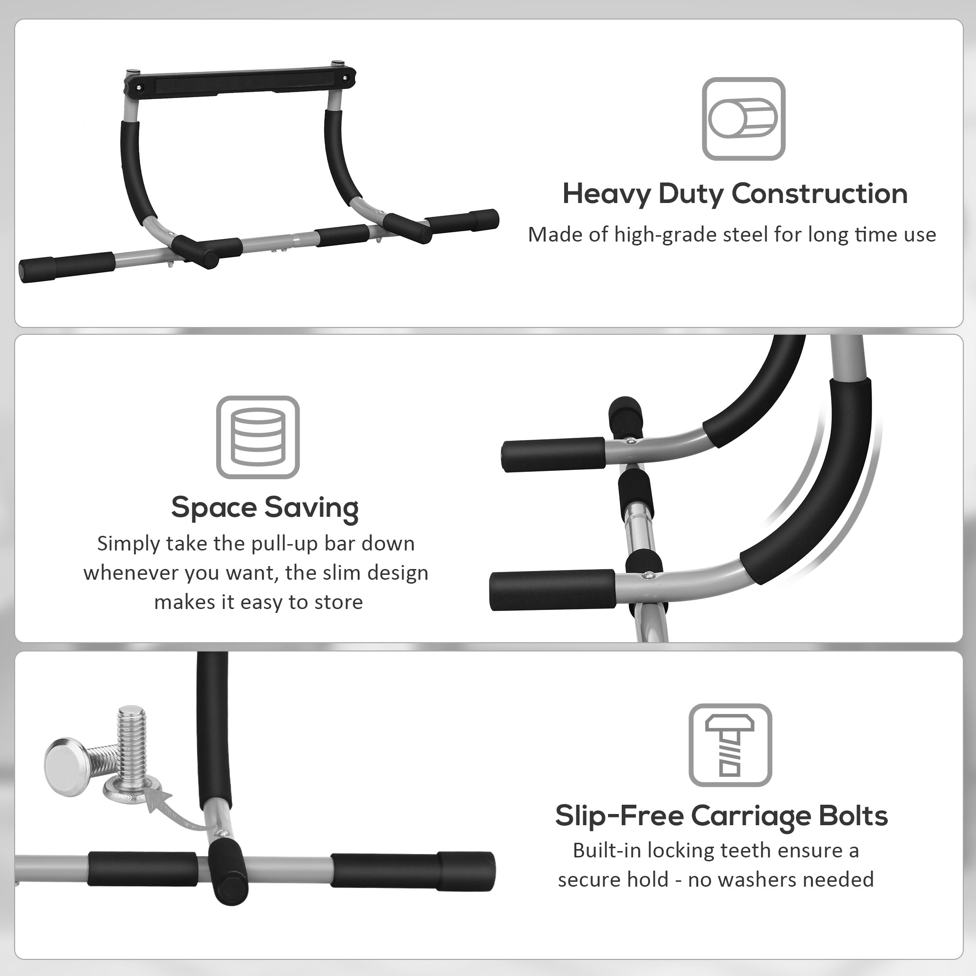 HOMCOM Pull-Up Bar for Doorway, Home Fitness Door Horizontal Bar Push up Bar for Indoor Gym Upper Body Workout, Grey
