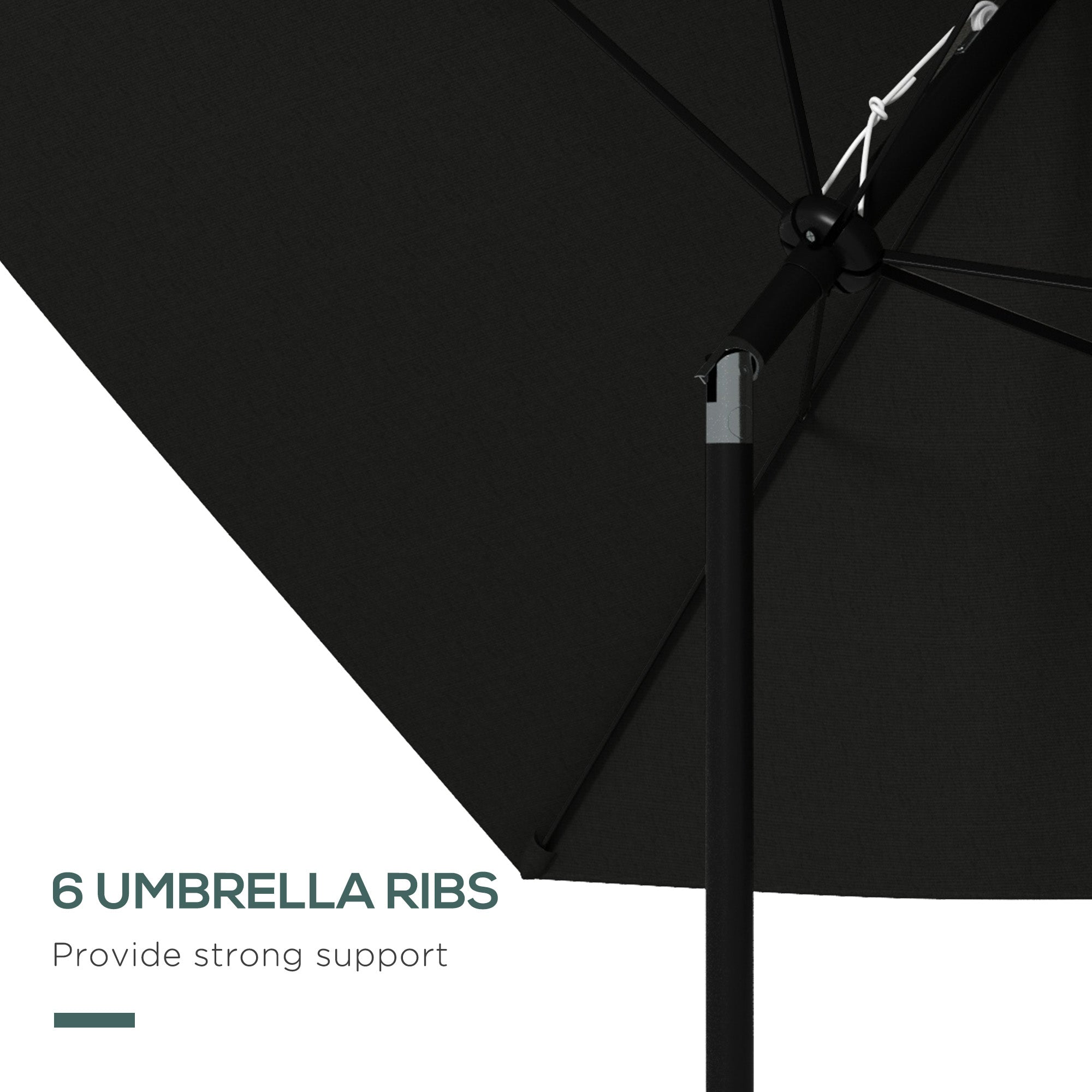 Outsunny 2 x 3(m) Garden Parasol Umbrella, Rectangular Outdoor Market Umbrella Sun Shade with Crank & Push Button Tilt, 6 Ribs, Aluminium Pole, Black - North Peak Garden Furniture