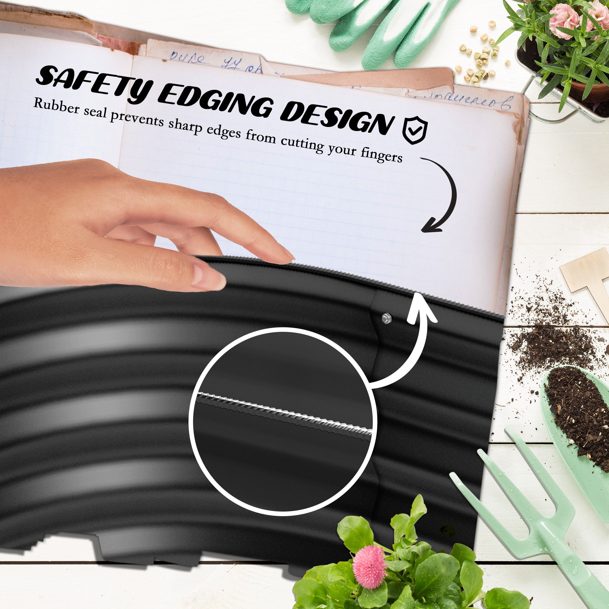 Outsunny Galvanised Raised Garden Bed, Metal Planter Box with Safety Edging, for Flowers, Herbs, Succulents, Dark Grey - North Peak Garden Furniture