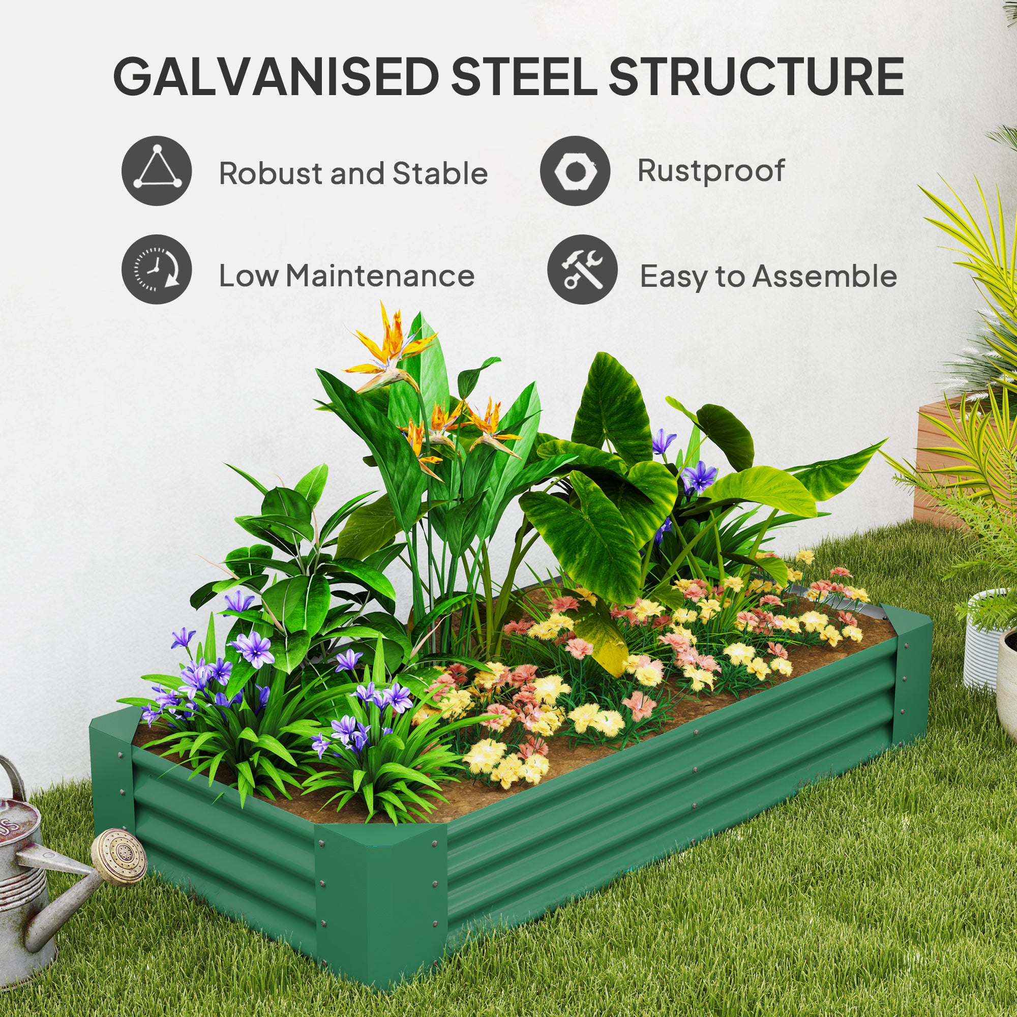 Outsunny 180 x 90cm Galvanised Steel Open Planter - Green - North Peak Garden Furniture