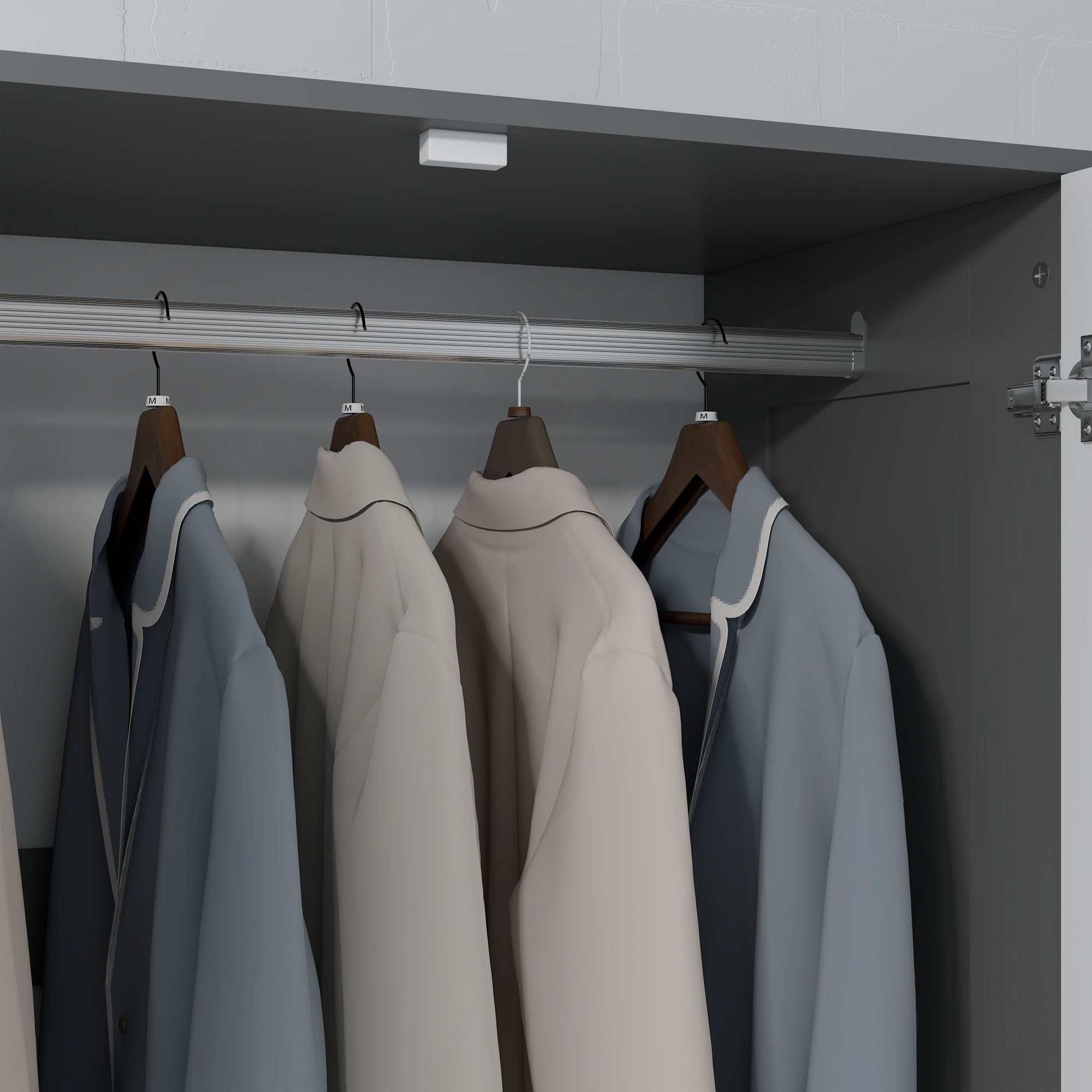 HOMCOM 2 Door Wardrobe, Modern Wardrobe with 3 Drawers and Hanging Rod for Bedroom, Grey - North Peak Garden Furniture