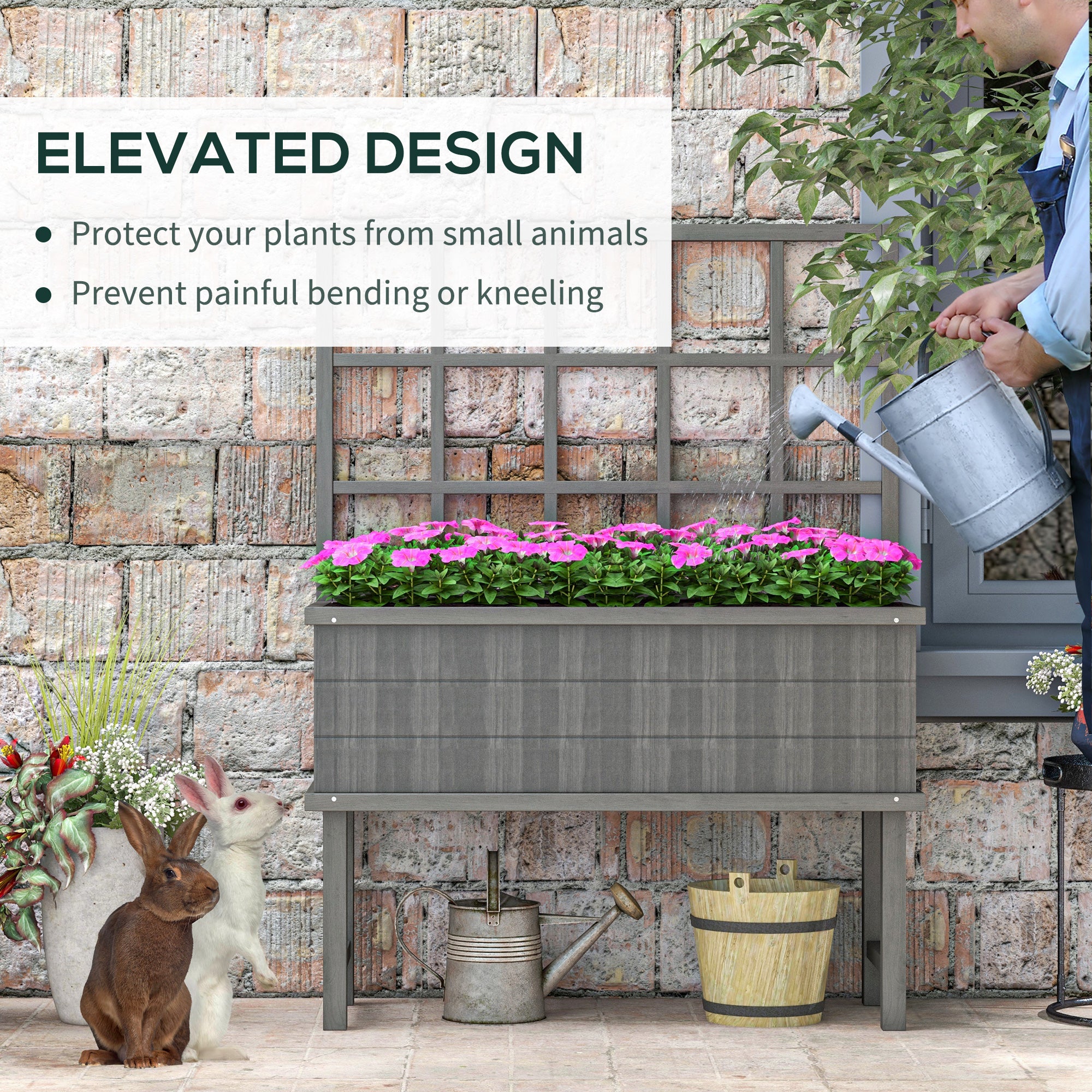 Outsunny 45 x 105cm Wooden Garden Planter, with Trellis - Grey - North Peak Garden Furniture