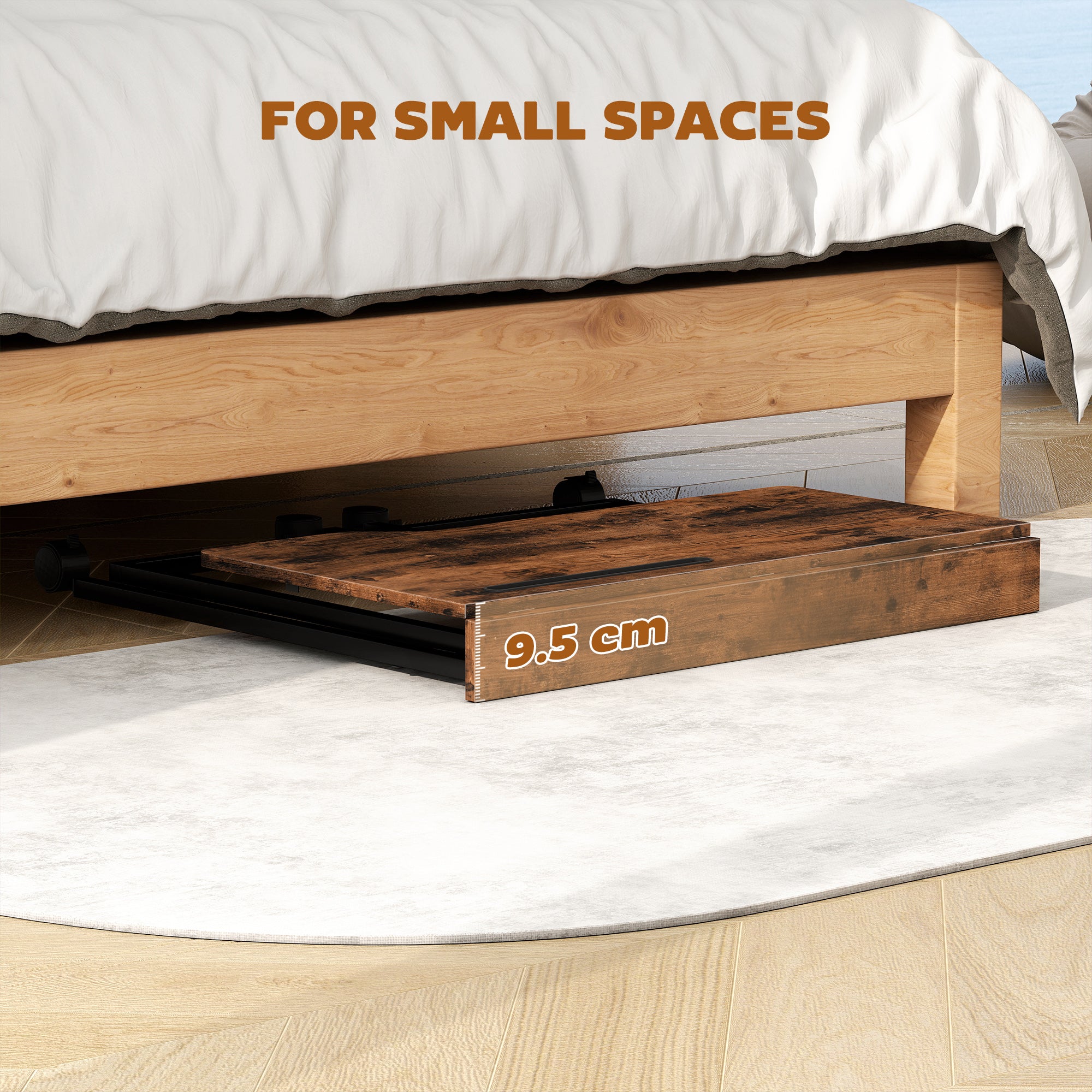 HOMCOM Folding Small Desk on Wheels - Rustic Brown