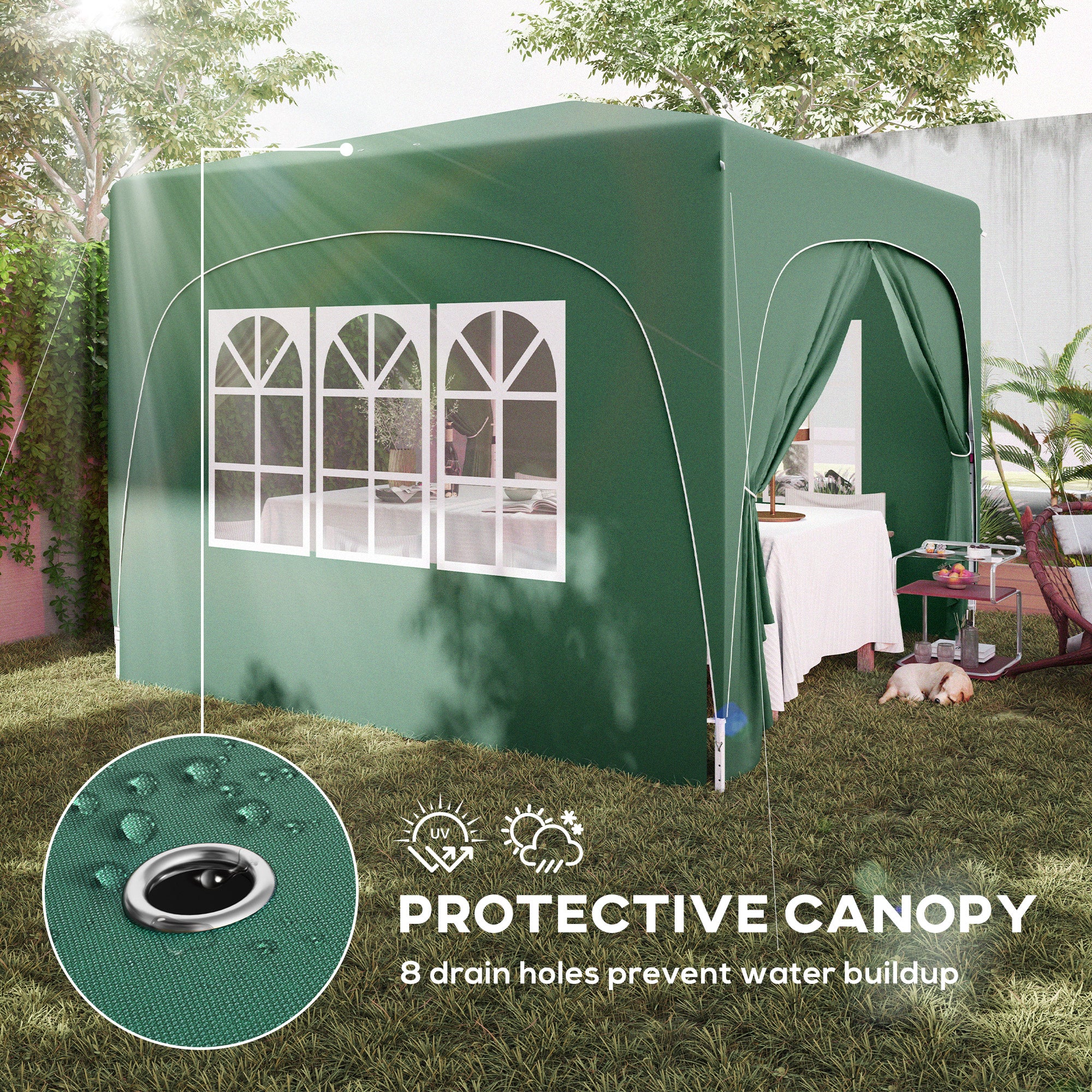 Outsunny 3 x 3m Pop-Up Gazebo Shelter, with Accessories - Dark Green - North Peak Garden Furniture