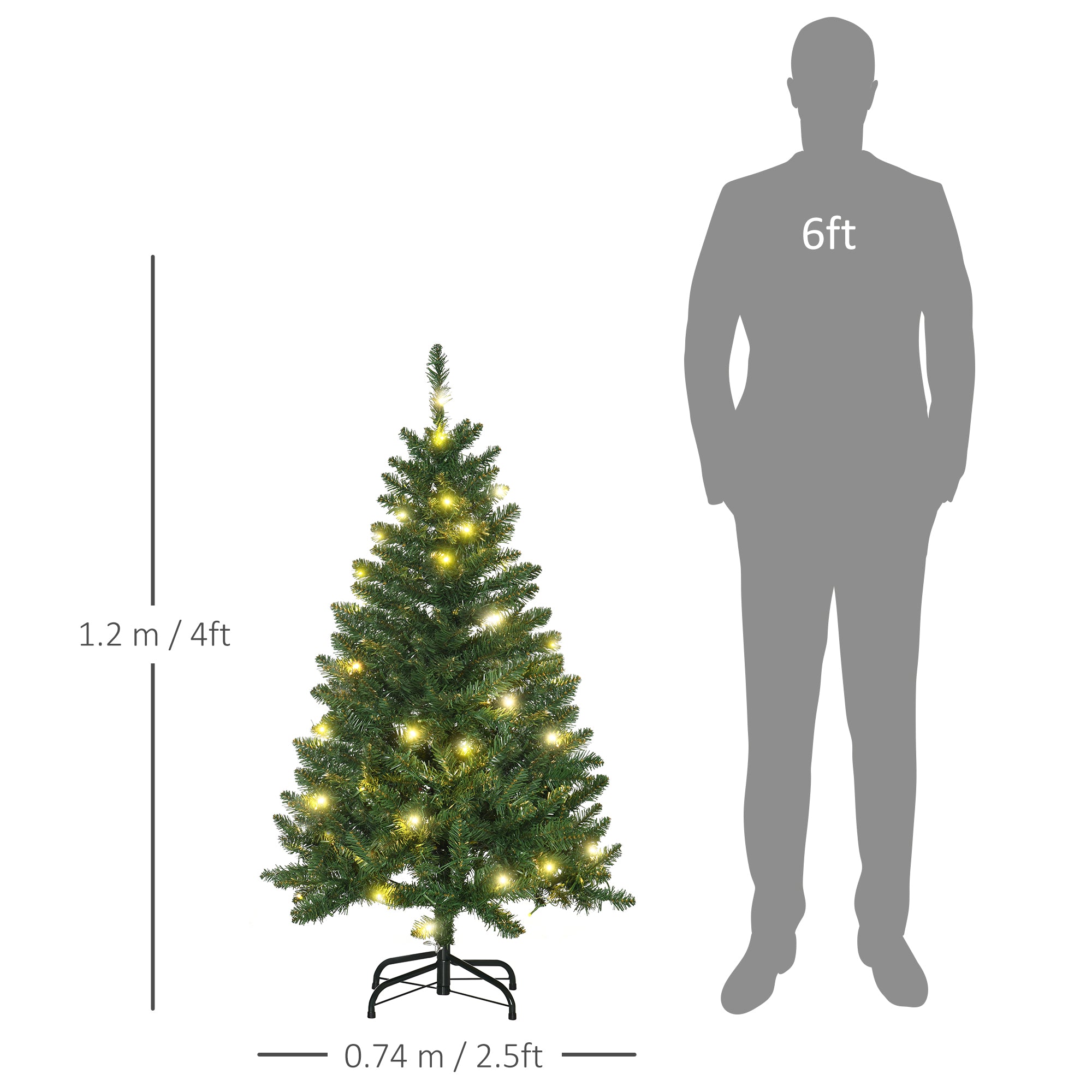 HOMCOM 4FT Christmas Tree Warm White LED Light Holiday Home Decoration, Green - North Peak Garden Furniture