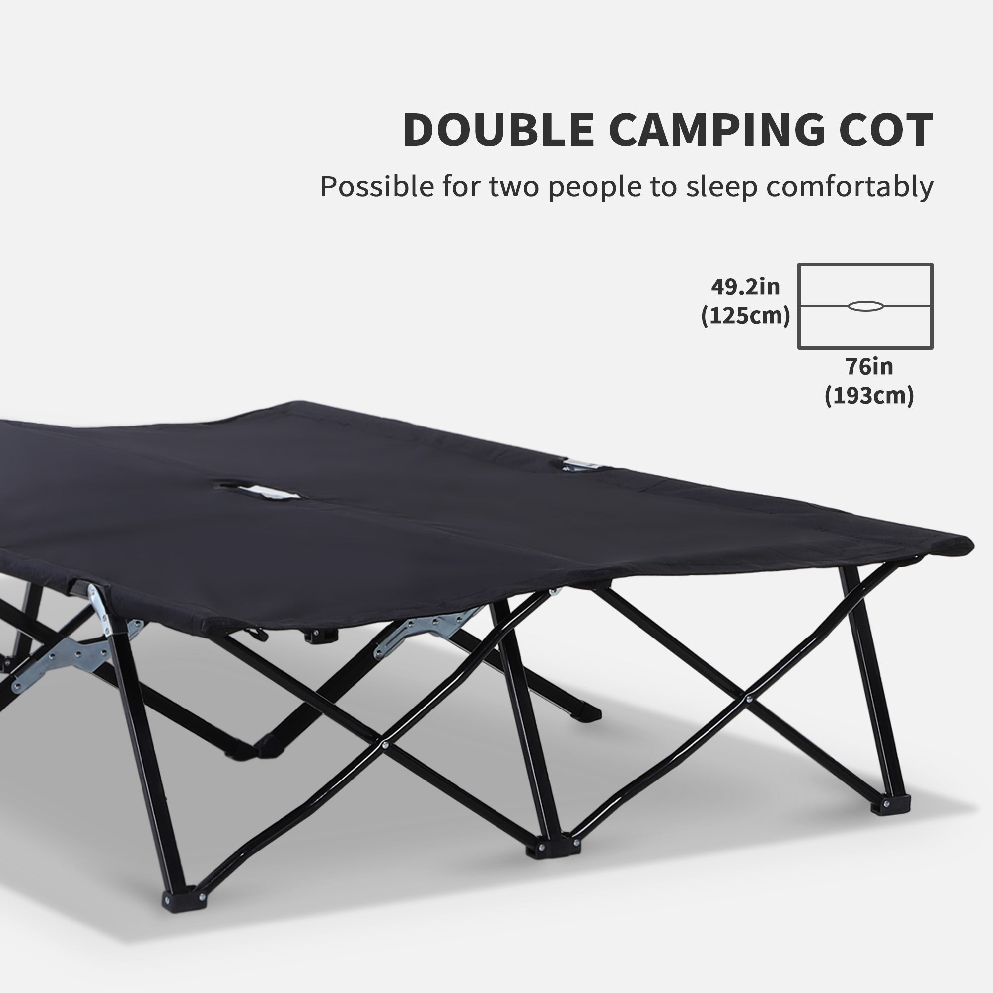 Outsunny Double Camping Cot Bed, with Bag - Black
