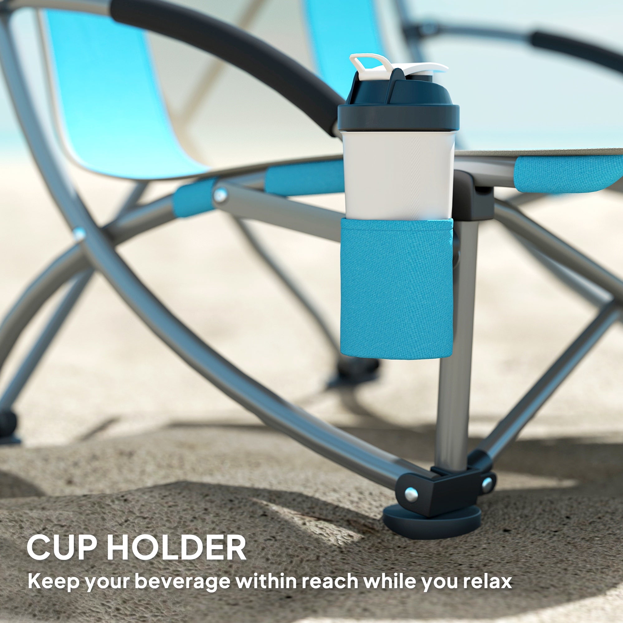 Outsunny Set of 2 Folding Beach Chair, Low Camping Chair with Mesh Back, Carry Bag and Cup Holder for Garden Outdoor Picnic Festival Travel, Blue - North Peak Garden Furniture
