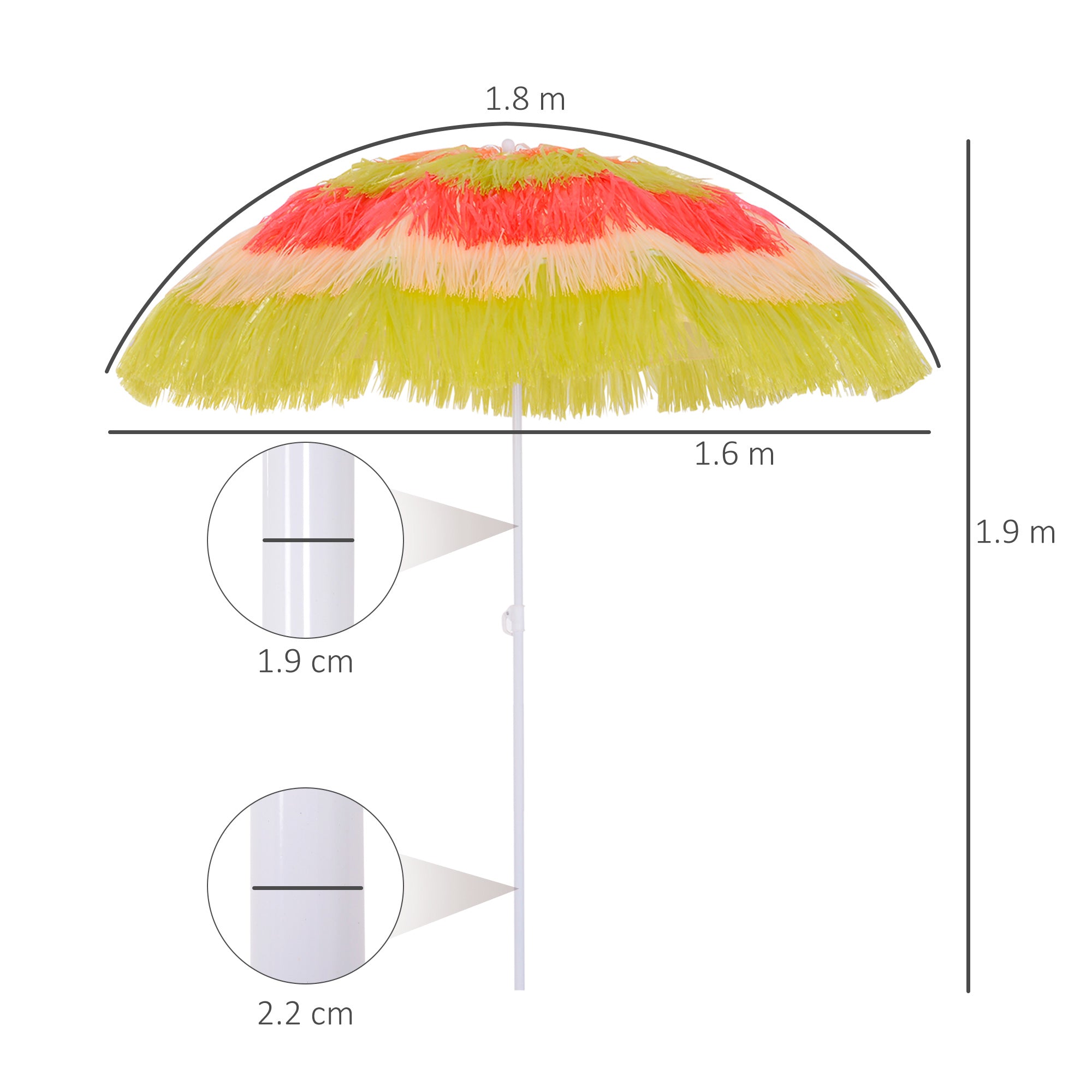 Outsunny Portable Beach Umbrella: Foldable Rainbow Parasol for Hawaiian-Style Sun Protection