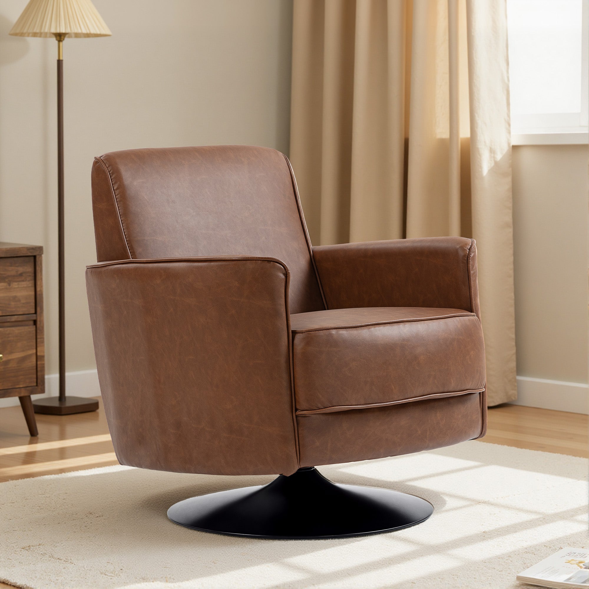 HOMCOM Upholstered Swivel Accent Chair with Thick Padding, Brown