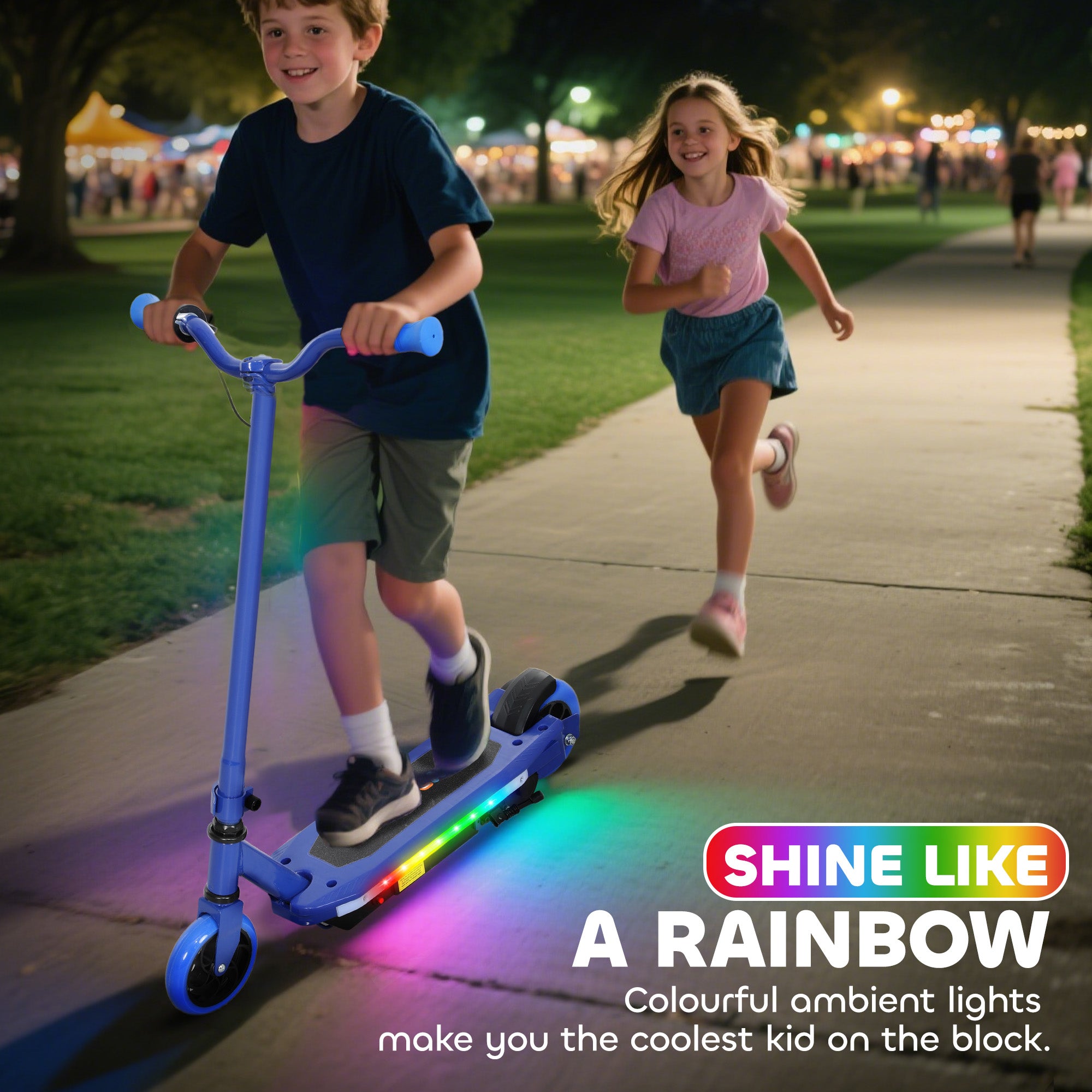 AIYAPLAY Electric Scooter for Ages 6-14, with Colourful Light and Electric Brake, Electric Scooter E Scooter, Up to 10 KM/H & 8 KM, Blue