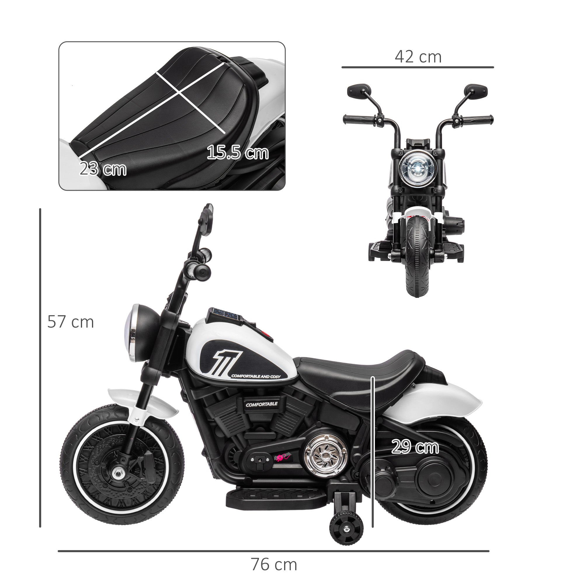 HOMCOM 6v Electric Motorbike with Training Wheels, One-Button Start - White - North Peak Garden Furniture