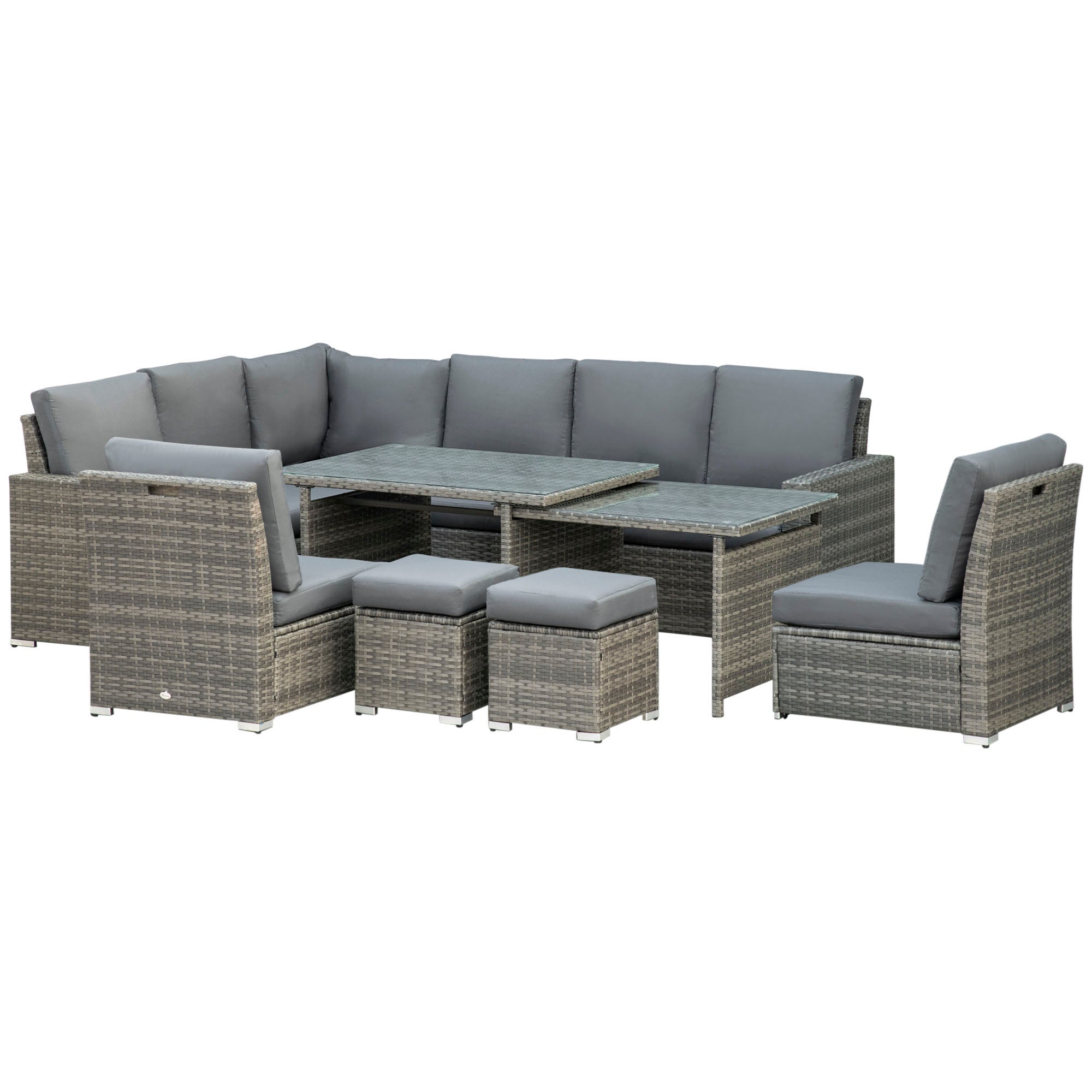 Outsunny Seven-Piece Rattan Garden Sofa Set, with Expanding Table - Grey - North Peak Garden Furniture