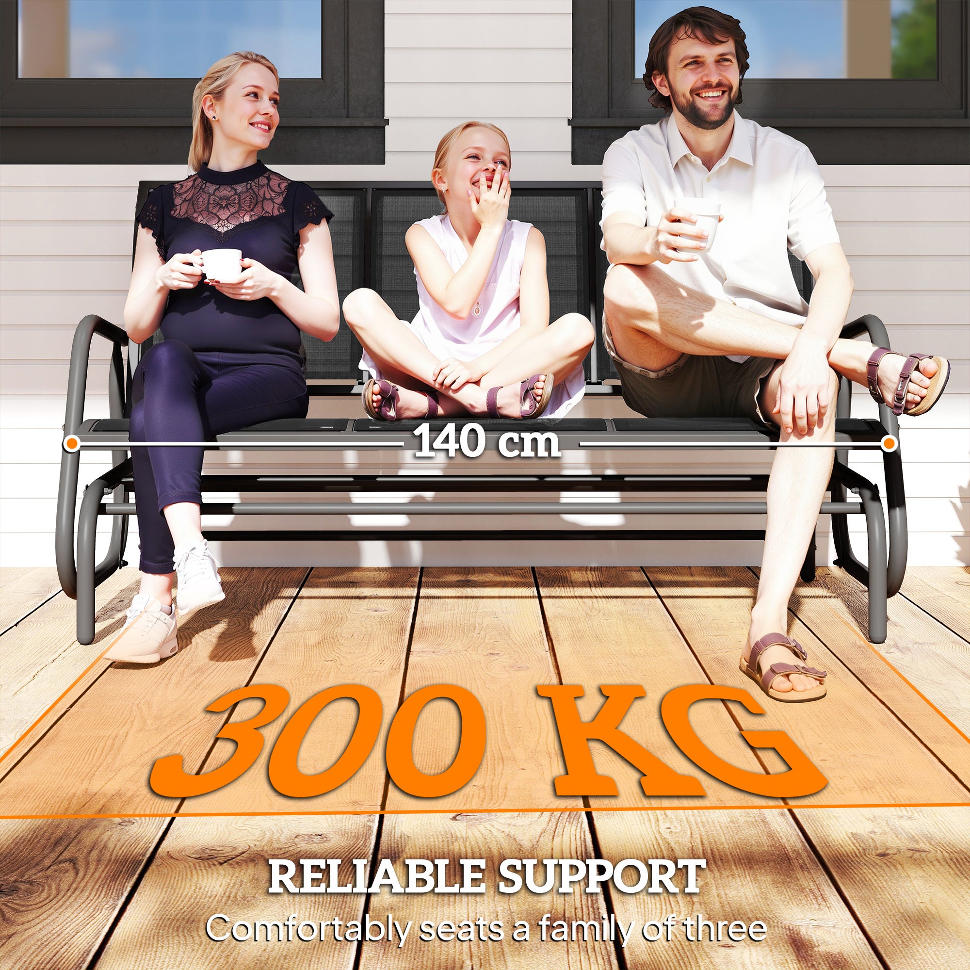 Outsunny 3-Seat Glider Rocking Chair for 3 People Garden Bench Patio Furniture Metal Frame, Grey