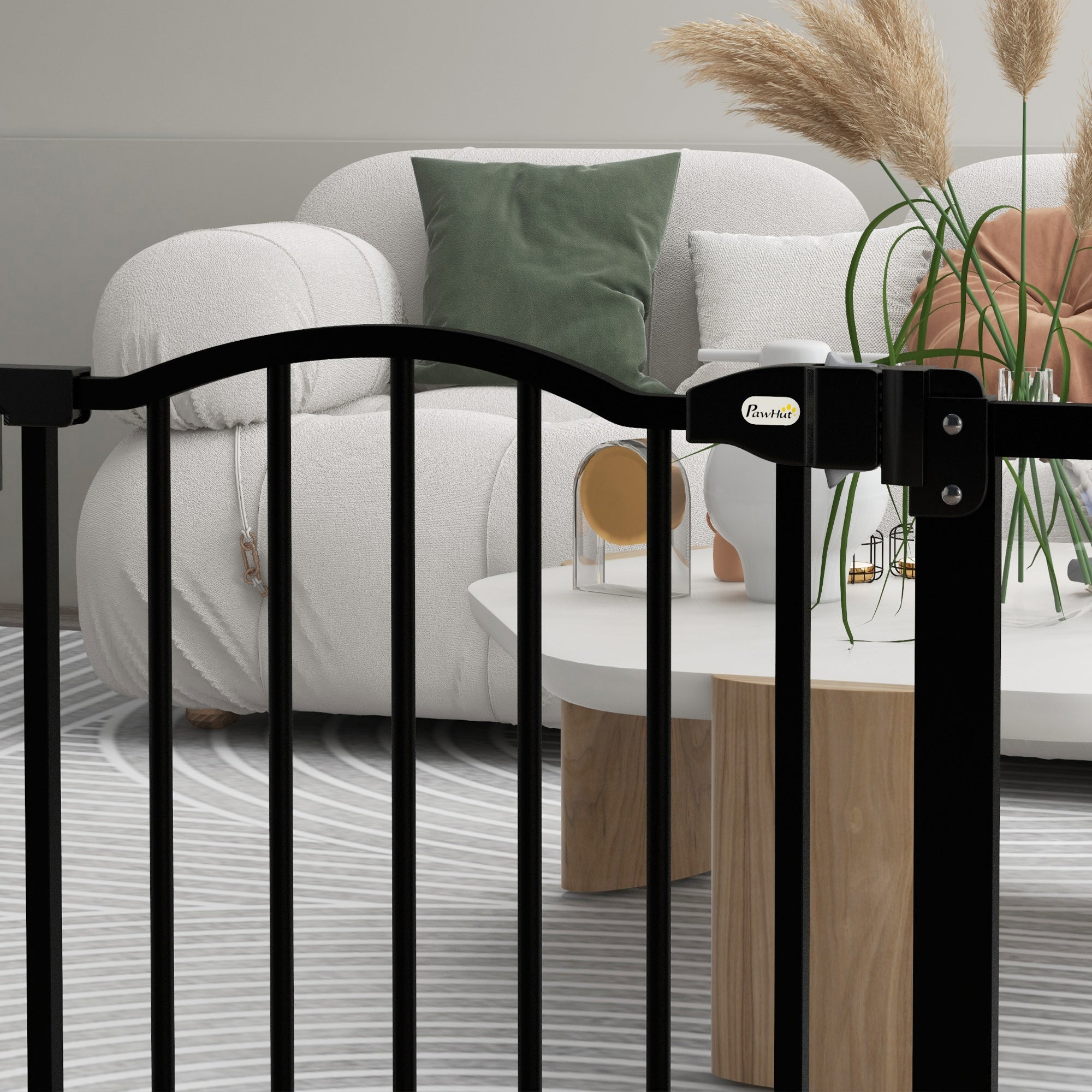 PawHut Metal 74-87cm Adjustable Pet Gate Safety Barrier w/ Auto-Close Door Black - North Peak Garden Furniture