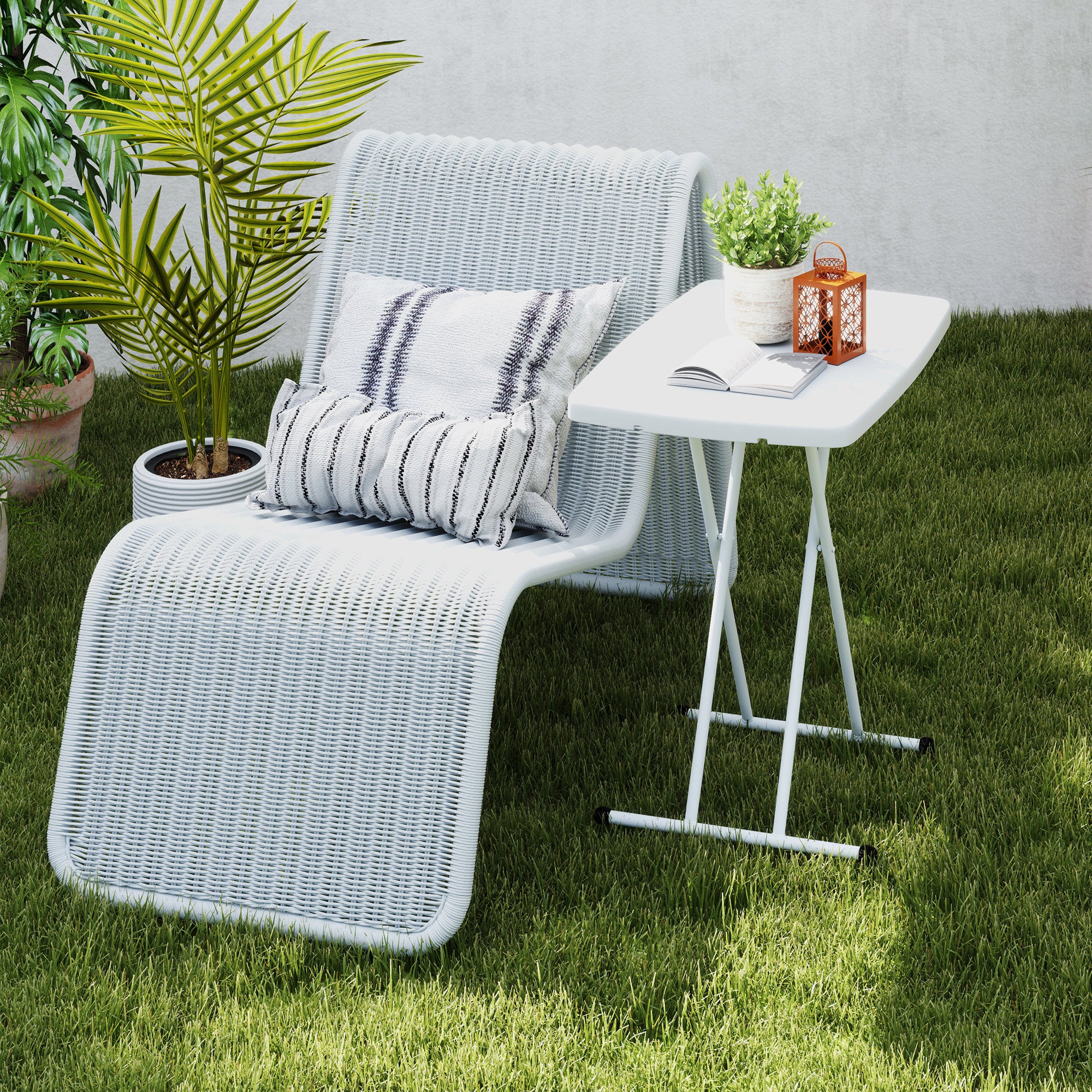 Outsunny Portable Folding Coffee Table, Height Adjustable Garden Table Bistro Table with HDPE Top and Metal Frame for Balcony Poolside Deck, White