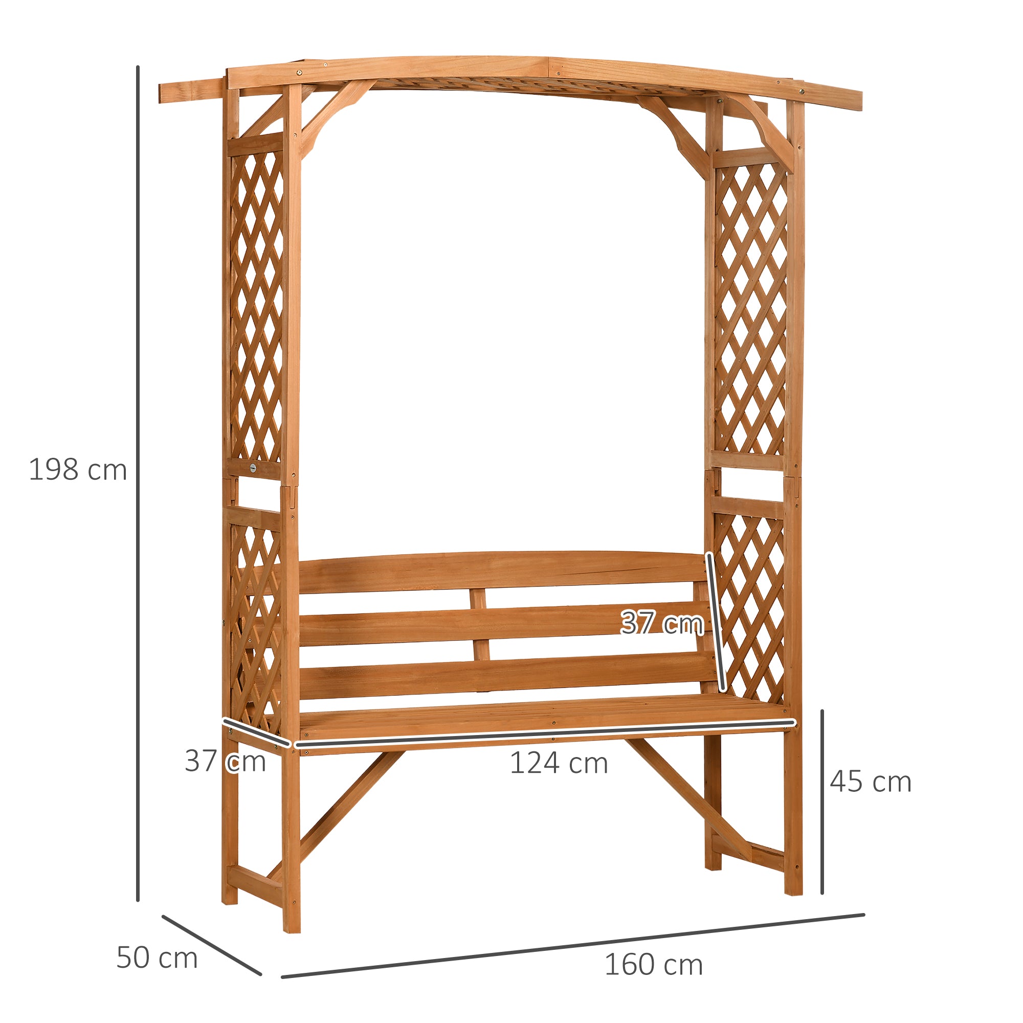 Outsunny Patio Garden Bench, Natural Wooden Garden Arbour with Seat for Vines/Climbing Plants, Natural - North Peak Garden Furniture