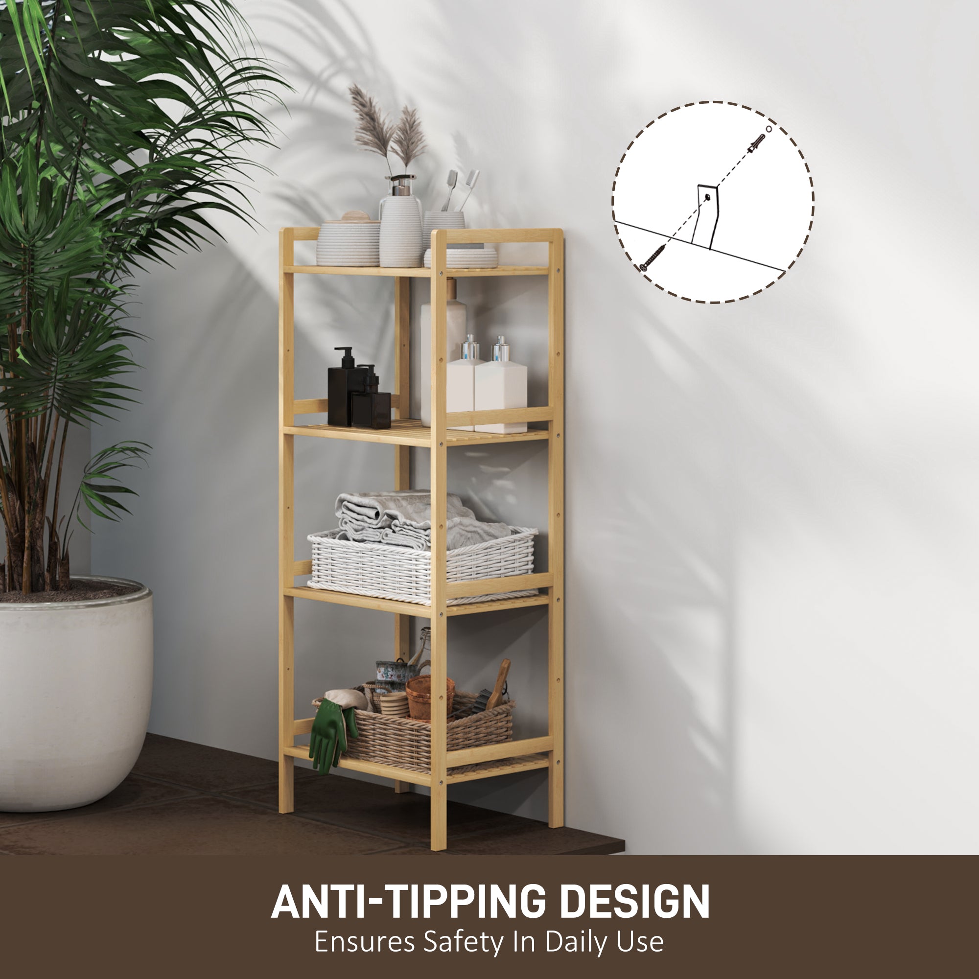 HOMCOM Four-Tier Bamboo Adjustable Shelf Storage Unit - North Peak Garden Furniture