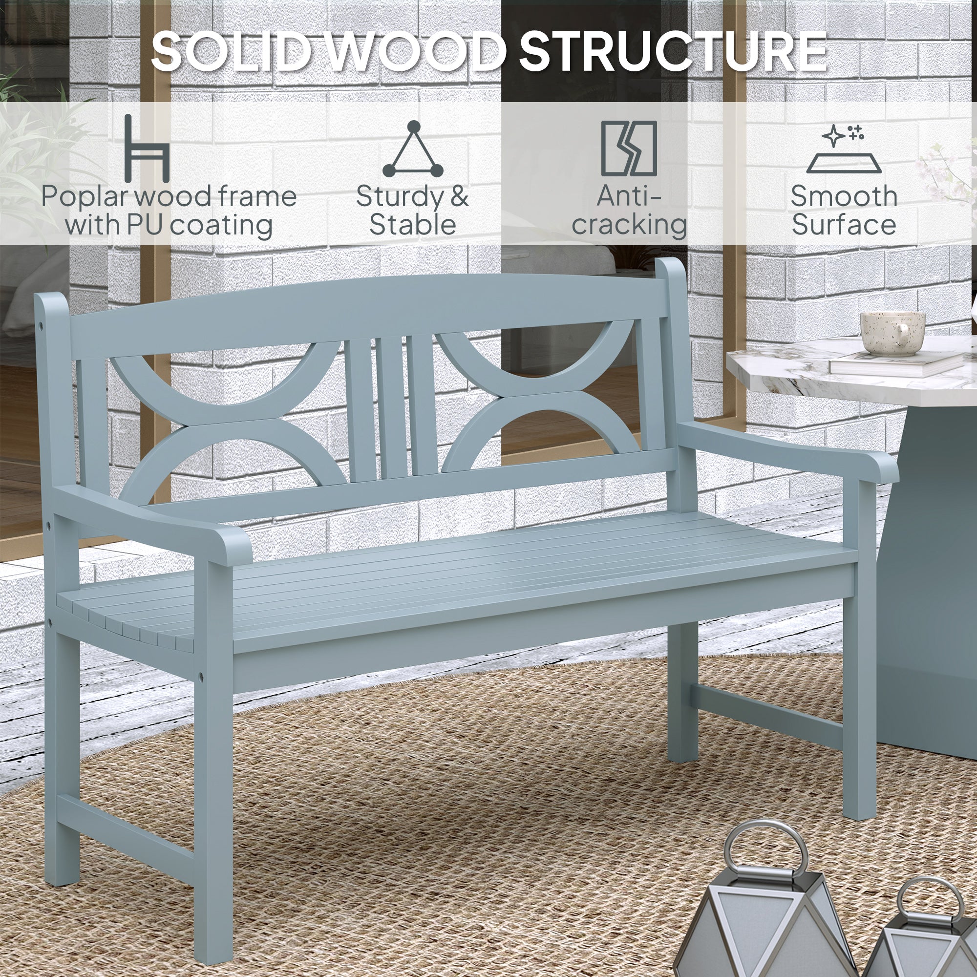 Outsunny 2-Seater Wooden Garden Bench Outdoor Patio Loveseat for Porch, Grey - North Peak Garden Furniture