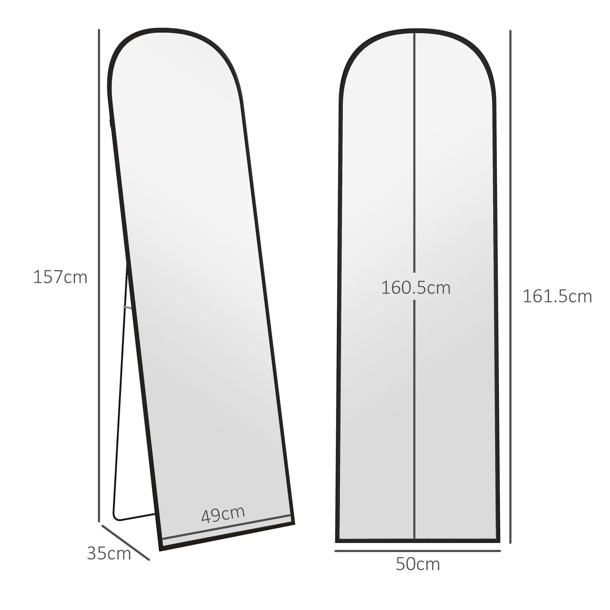 HOMCOM 162cm Aluminium Frame Standing Mirror - Black - North Peak Garden Furniture