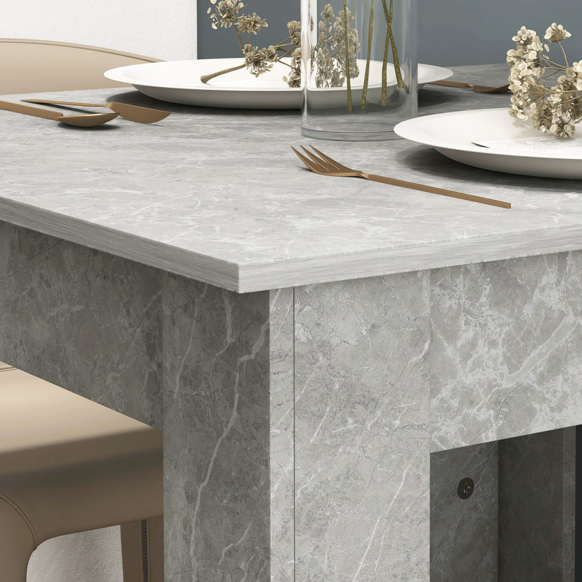 HOMCOM Square Dining Table, Modern Small Dining Table with Faux Cement Effect, Space Saving, Cement Grey
