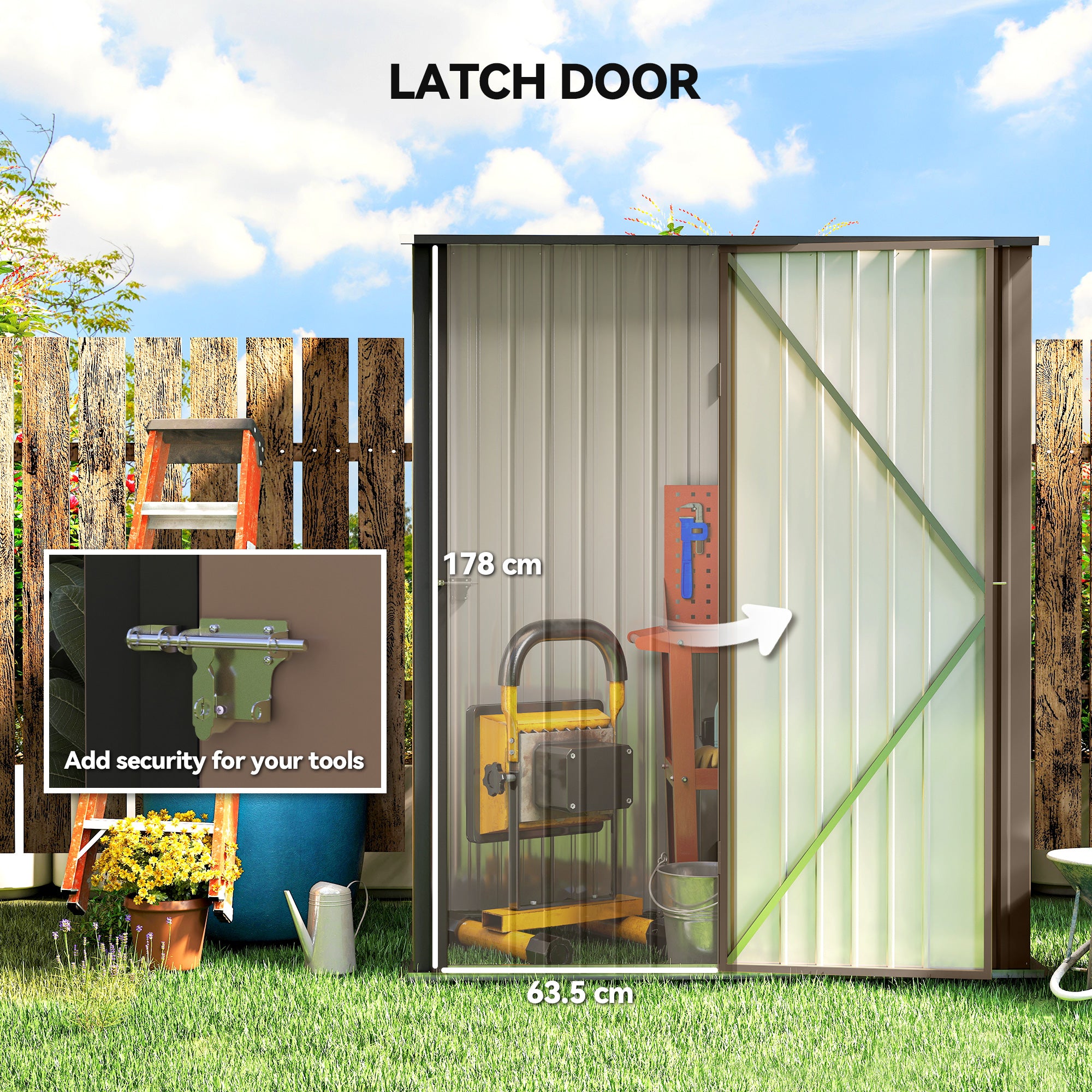 Outsunny Outdoor Storage Shed, Garden Metal Storage Shed w/ Single Door for Garden, Patio, 5.3ft x 3.1ft, Brown