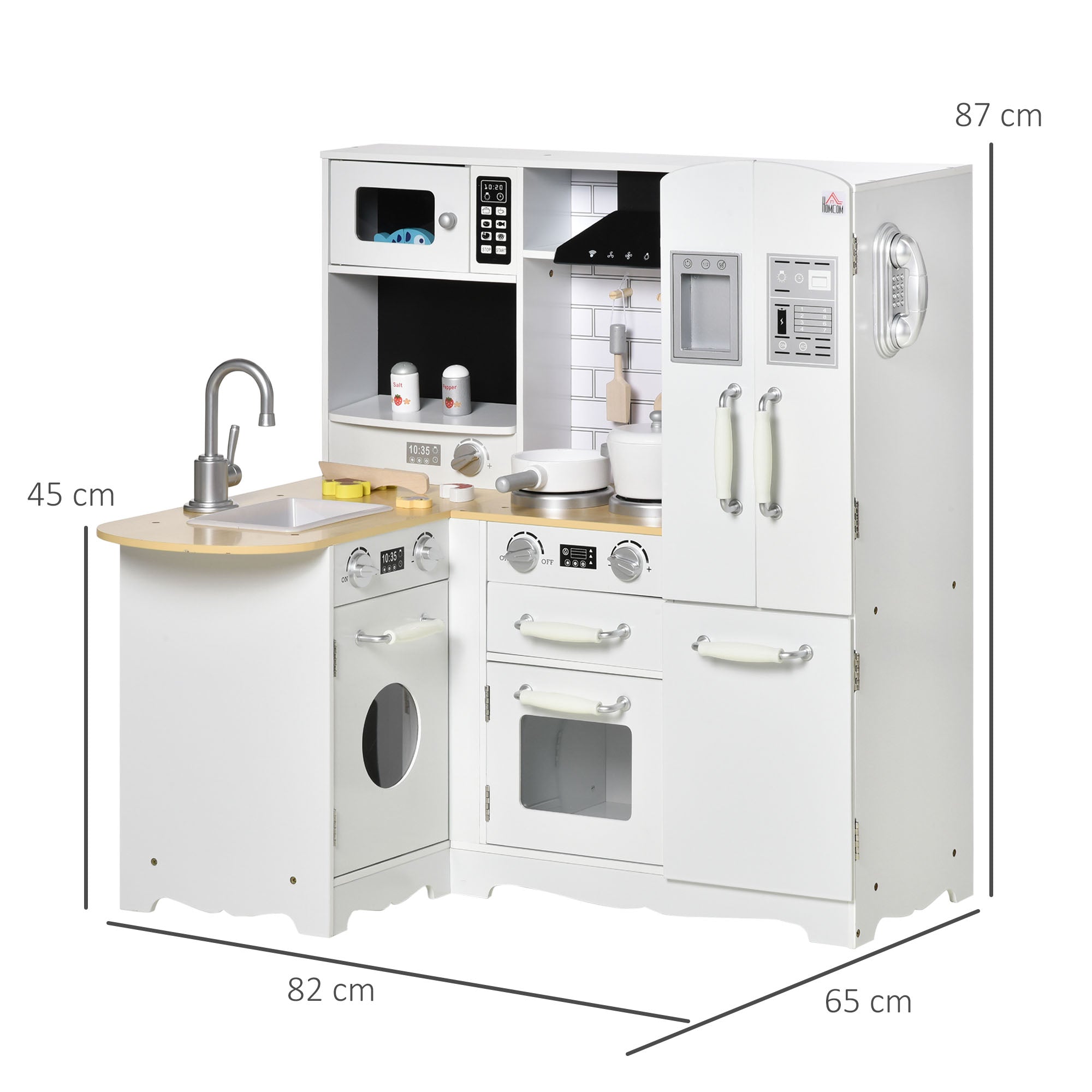 HOMCOM Kids Kitchen Playset, Large Pretend Role Play Kitchen, White - North Peak Garden Furniture