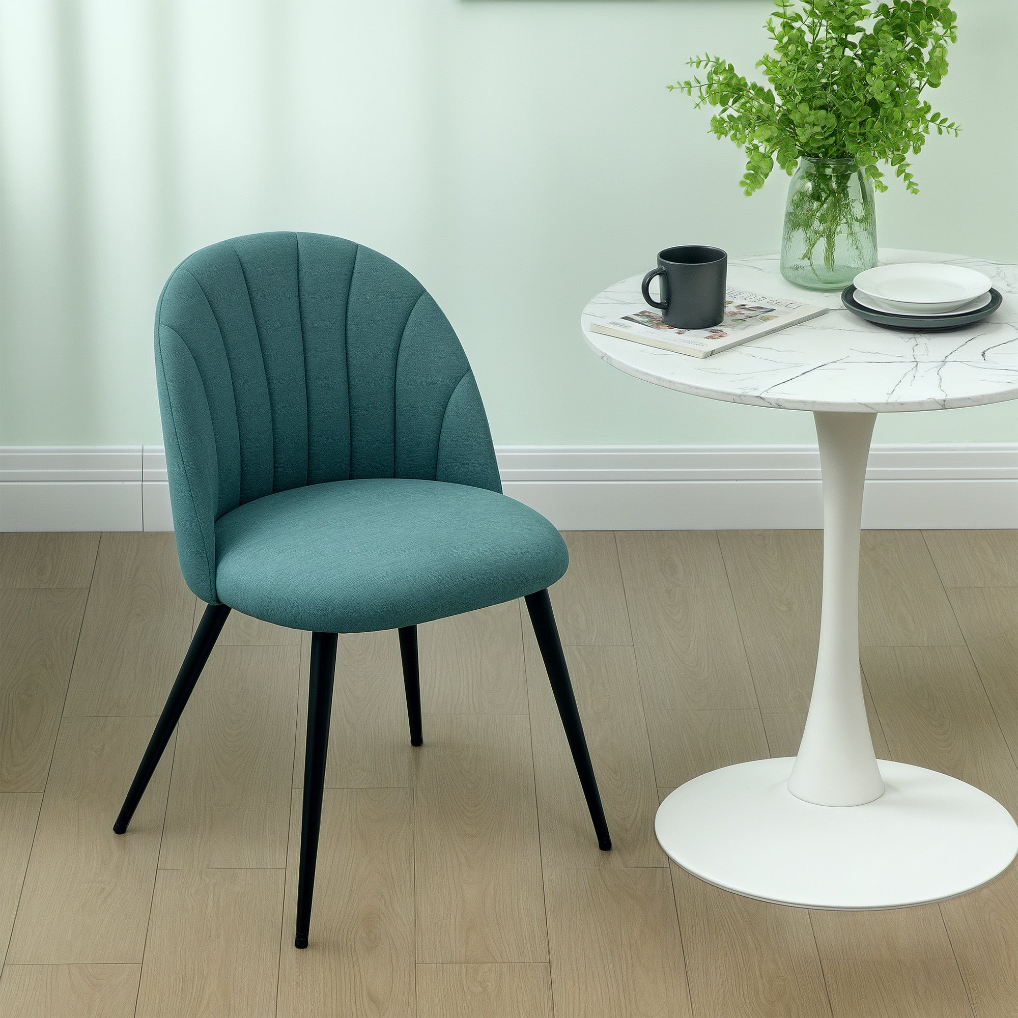 HOMCOM Velvet Dining Chairs Set of 2, Modern Upholstered Kitchen Chairs with Metal Legs, Shell Backrest and Padded Seat for Dining Room, Bedroom, Living Room, Vanity, Green - North Peak Garden Furniture