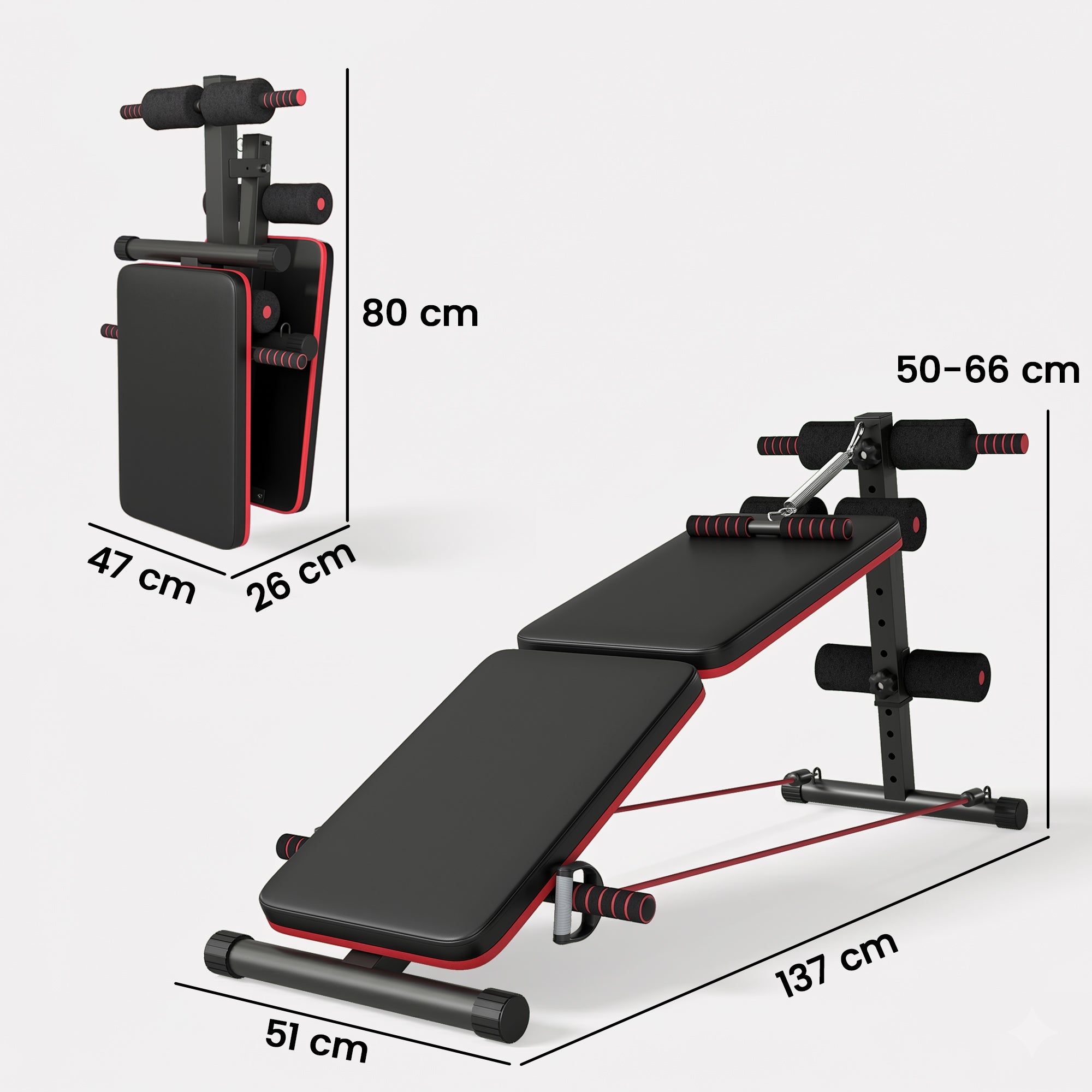 HOMCOM Sit Up Bench Core Workout Adjustable Thigh Support Foldable for Home Gym w/ Arm Pulling Rope Black